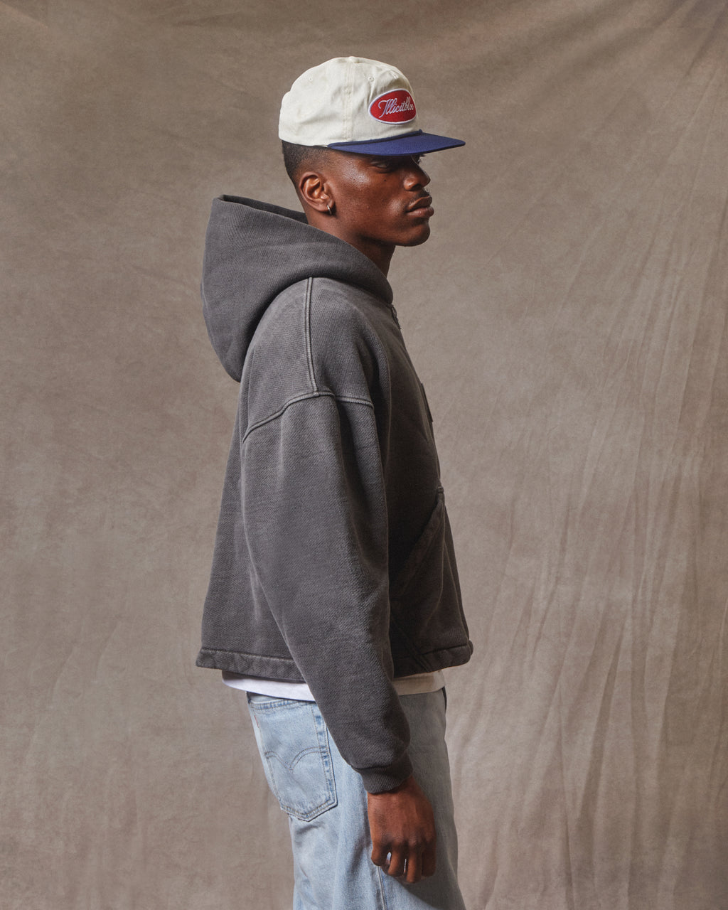 Patchwork Zip Hoodie - Washed Black