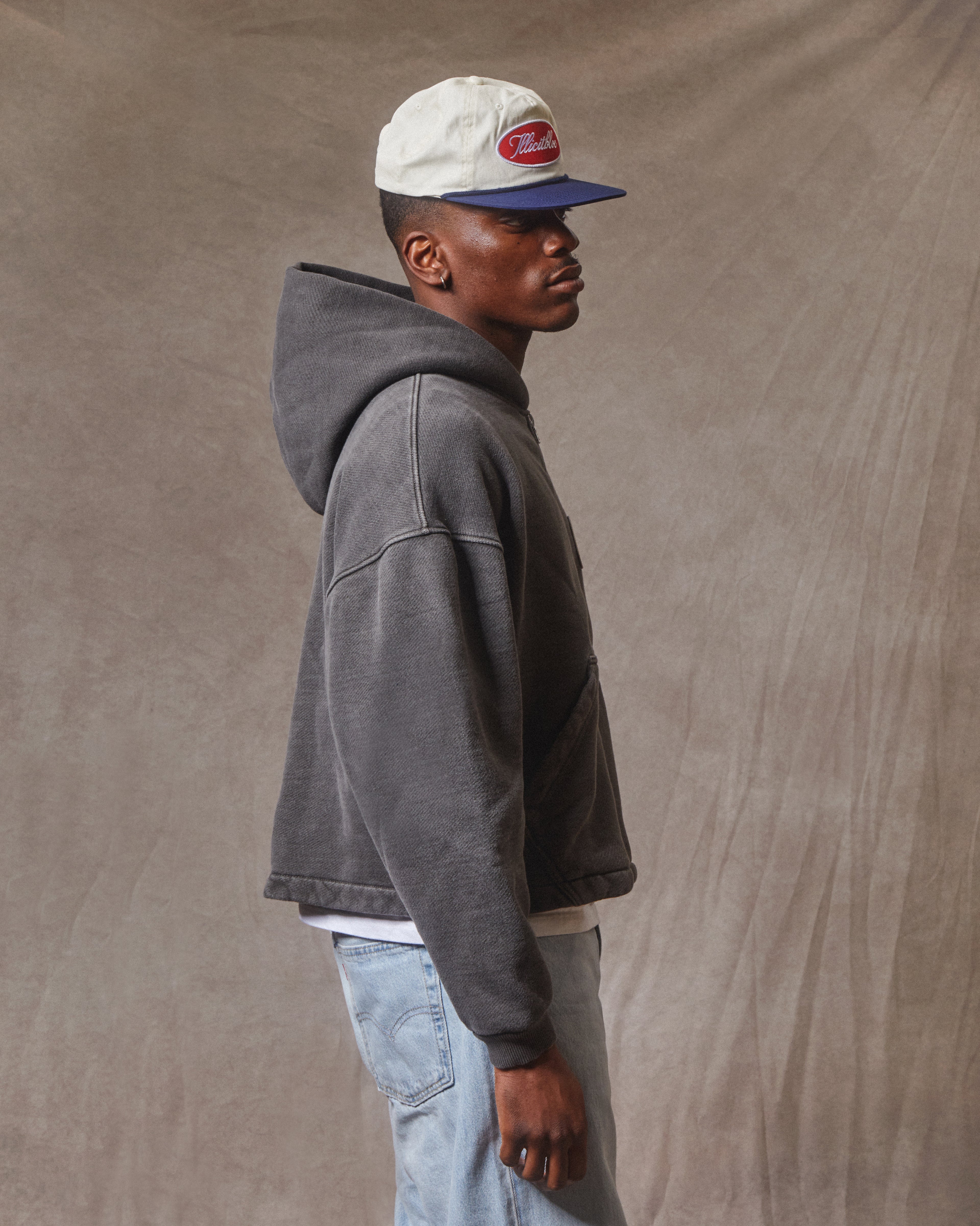 Patchwork Zip Hoodie - Washed Black