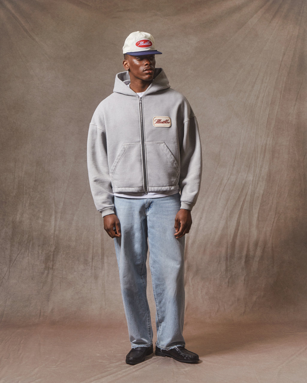 Patchwork Zip Hoodie - Powder Grey