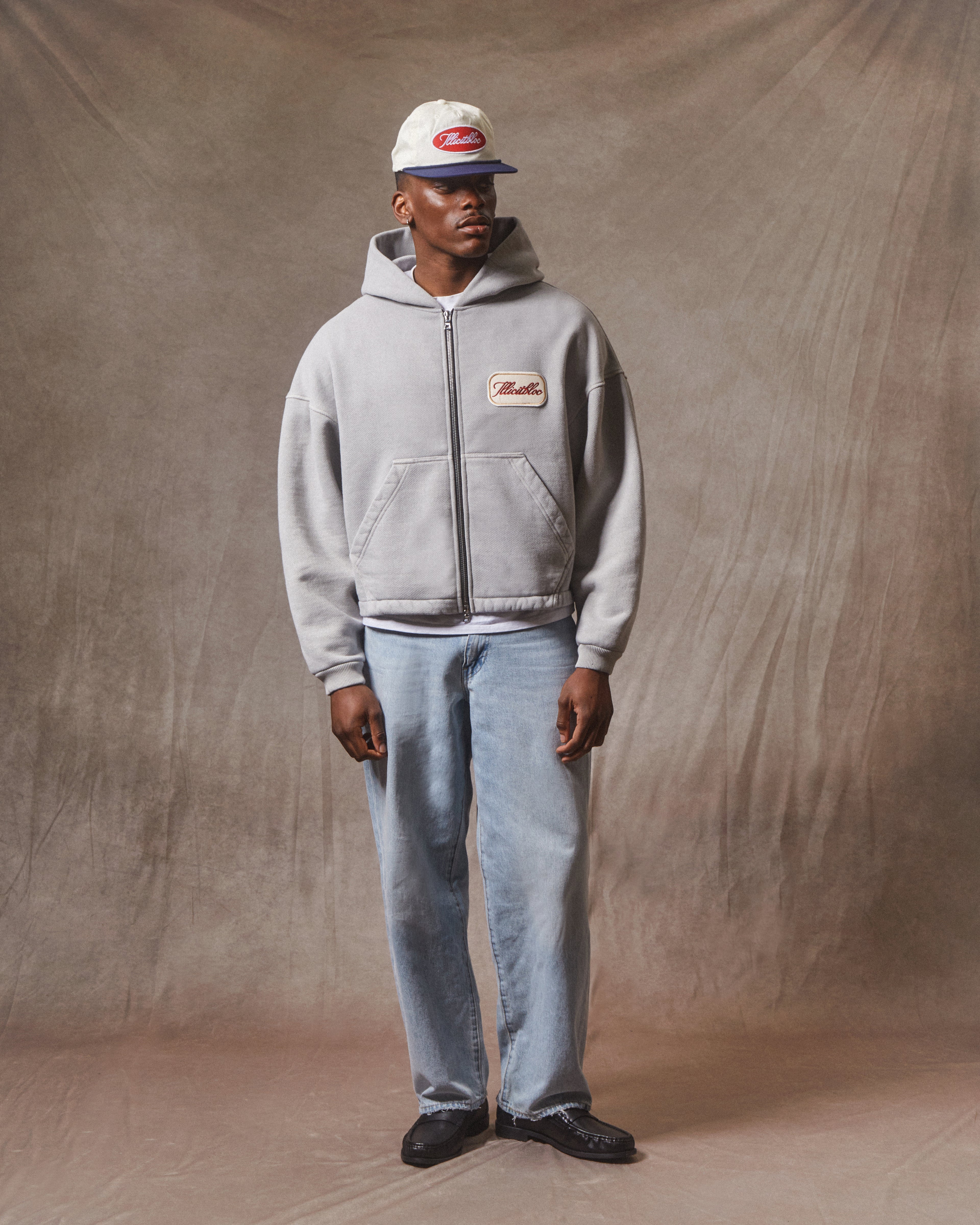 Patchwork Zip Hoodie - Powder Grey