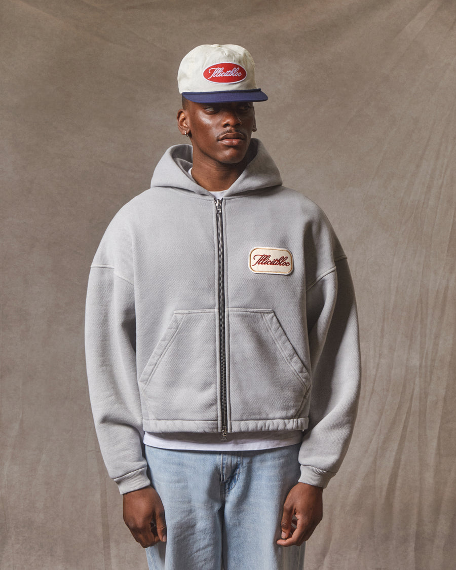 PATCHWORK ZIP HOODIE - POWDER GREY