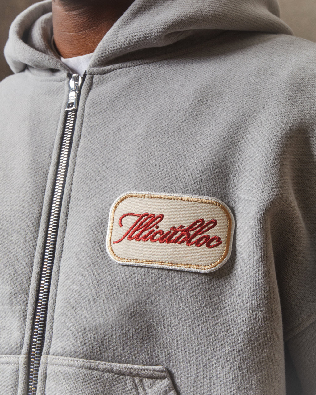 Patchwork Zip Hoodie - Powder Grey