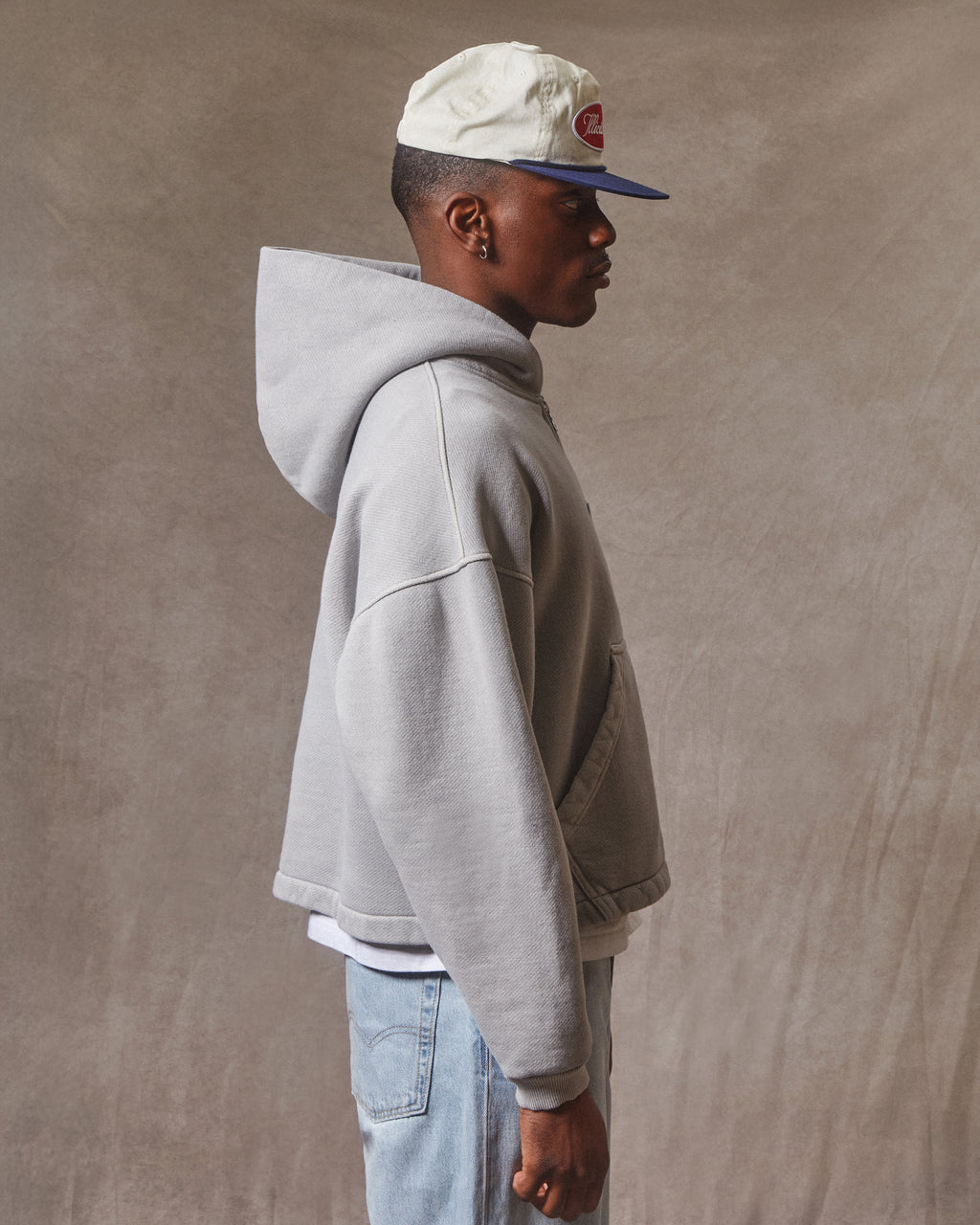 Patchwork Zip Hoodie - Powder Grey