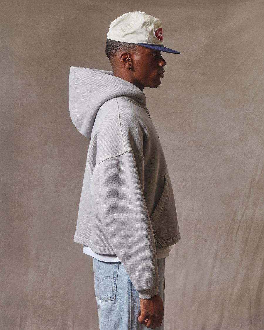 PATCHWORK ZIP HOODIE - POWDER GREY
