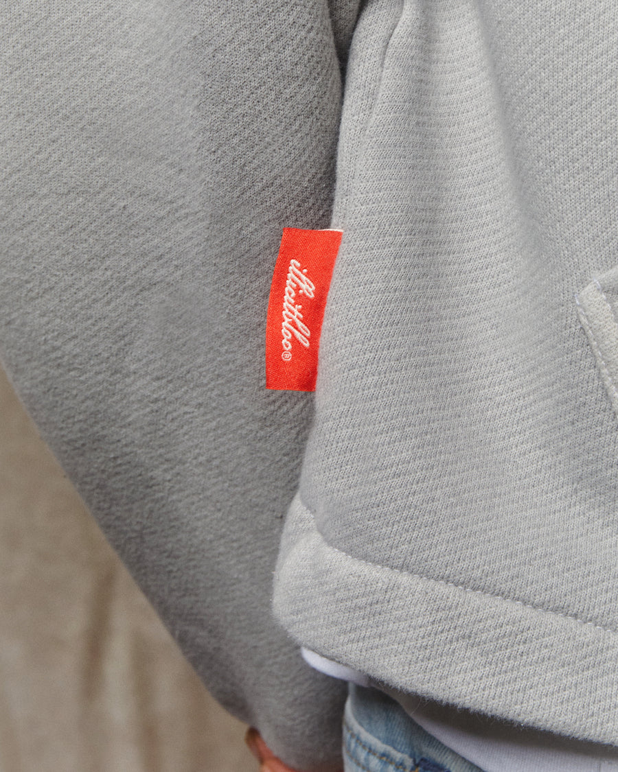 PATCHWORK ZIP HOODIE - POWDER GREY