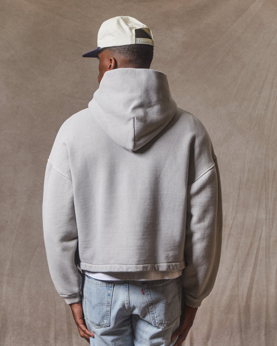 PATCHWORK ZIP HOODIE - POWDER GREY