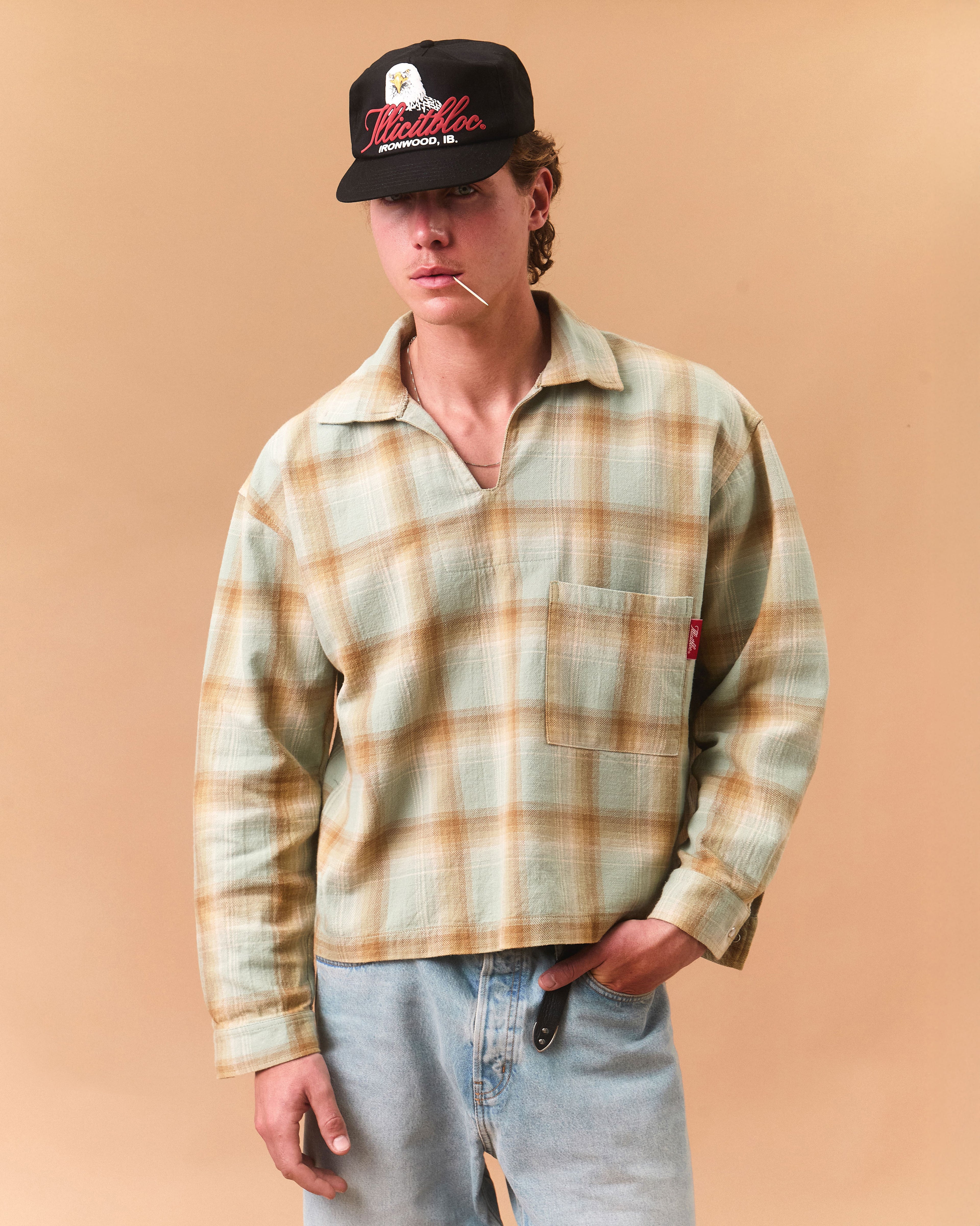 JAPANESE PLAID PULLOVER SHIRT - CACTUS/TOBACCO OMBRÉ
