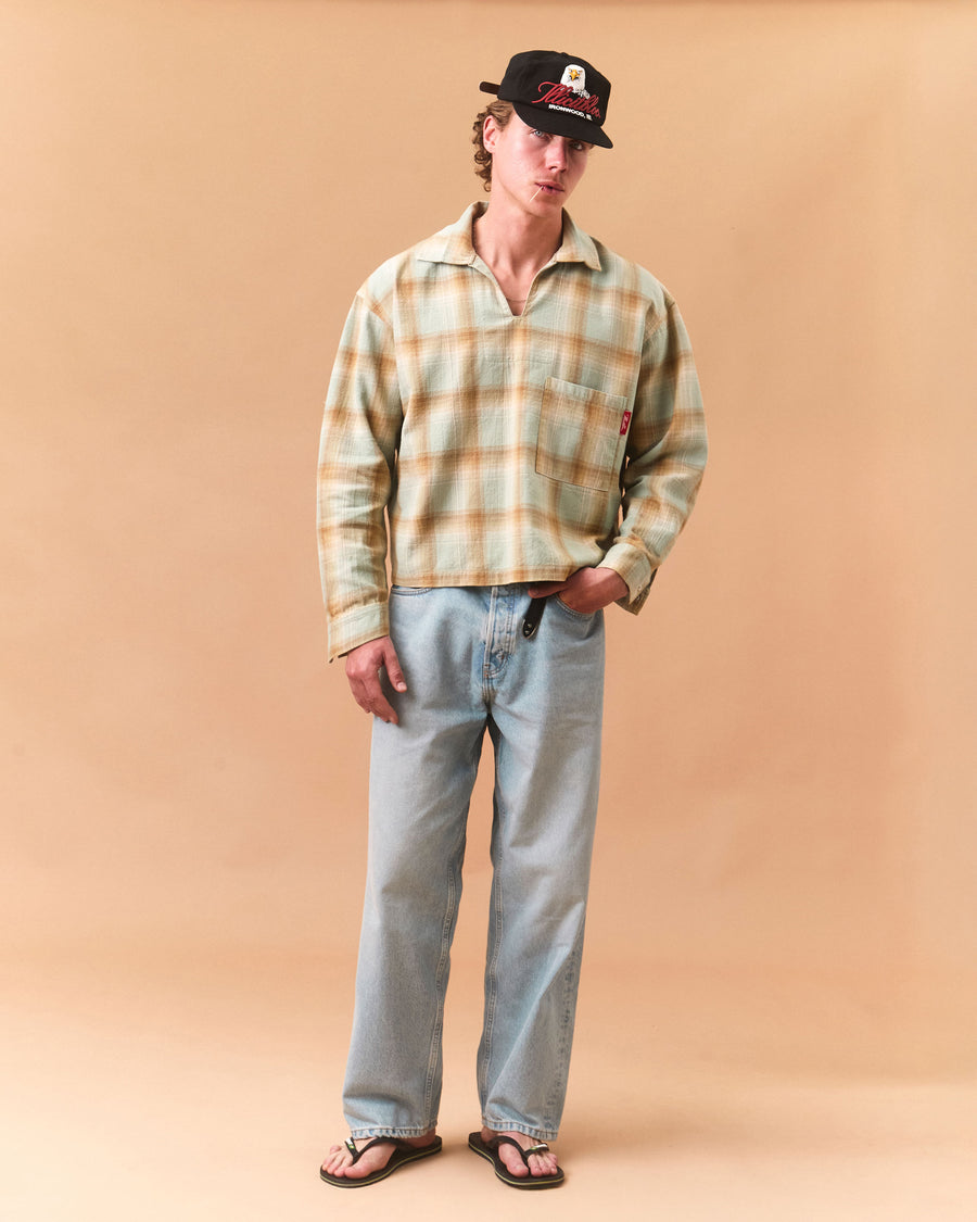 JAPANESE PLAID PULLOVER SHIRT - CACTUS/TOBACCO OMBRÉ