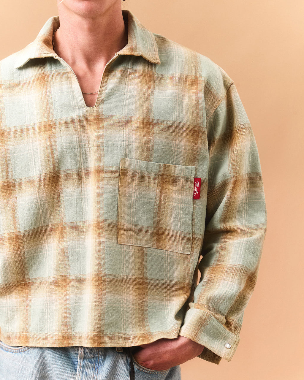 JAPANESE PLAID PULLOVER SHIRT - CACTUS/TOBACCO OMBRÉ