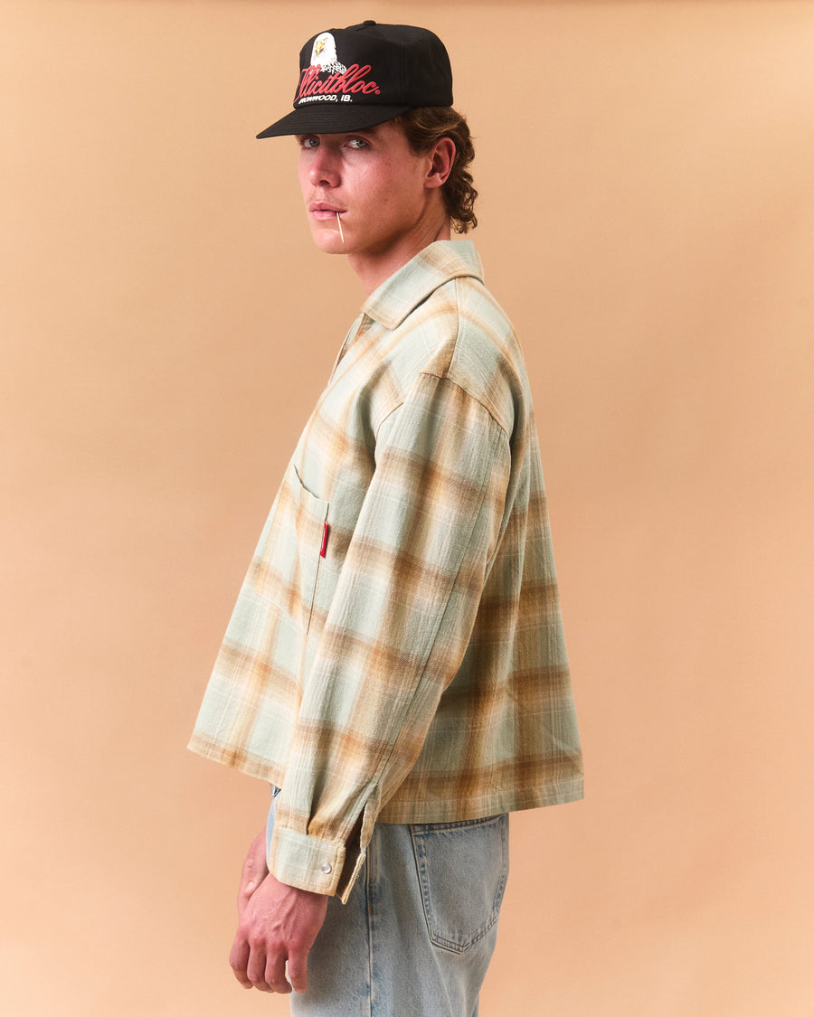 JAPANESE PLAID PULLOVER SHIRT - CACTUS/TOBACCO OMBRÉ
