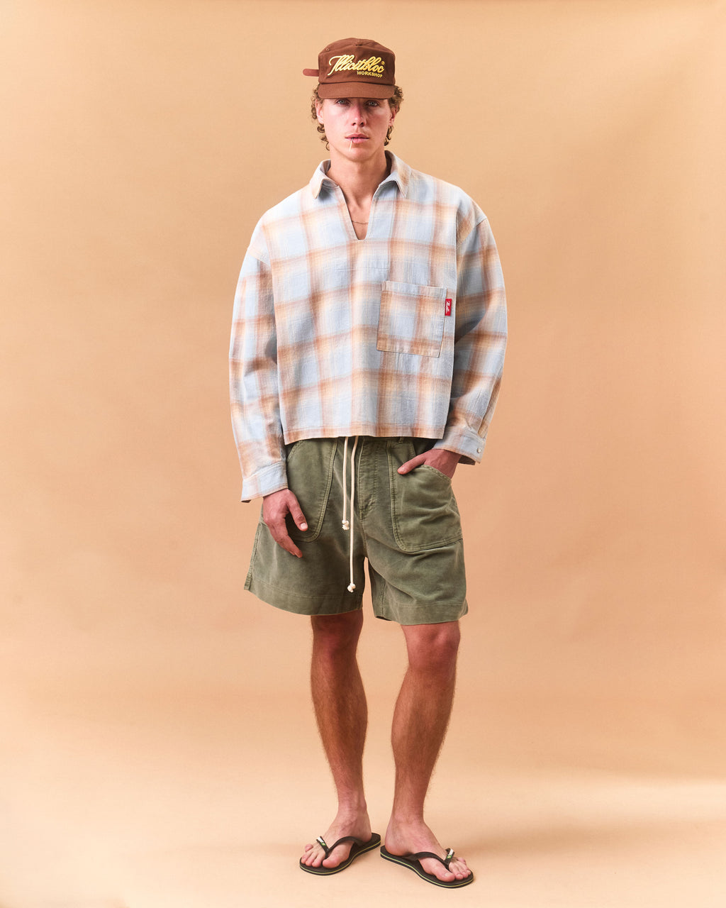JAPANESE PLAID PULLOVER SHIRT - SKY/TOBACCO OMBRÉ