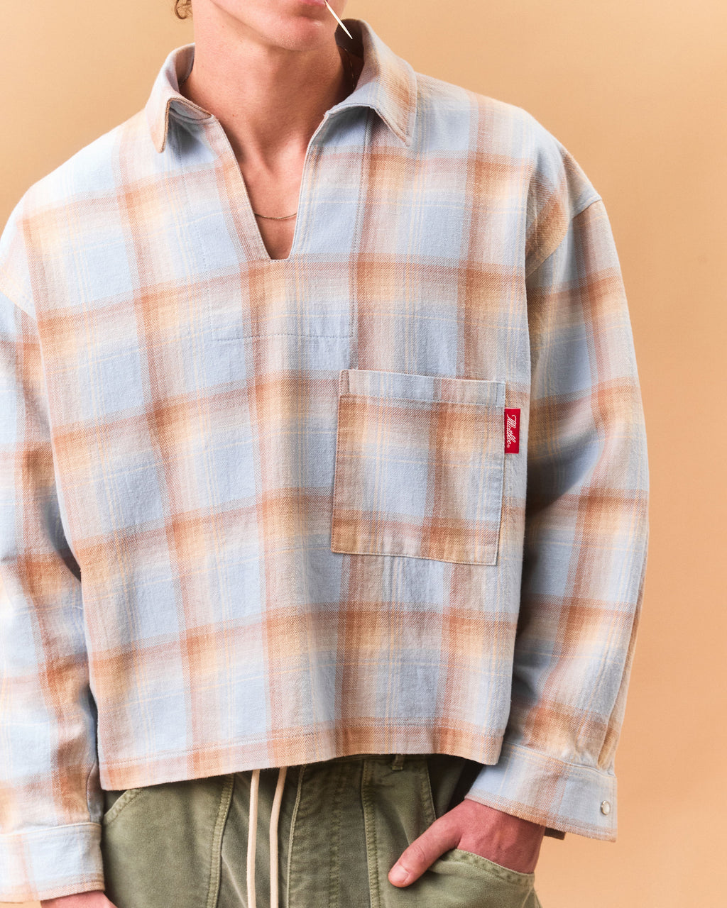 JAPANESE PLAID PULLOVER SHIRT - SKY/TOBACCO OMBRÉ