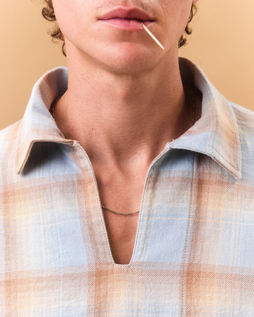 JAPANESE PLAID PULLOVER SHIRT - SKY/TOBACCO OMBRÉ