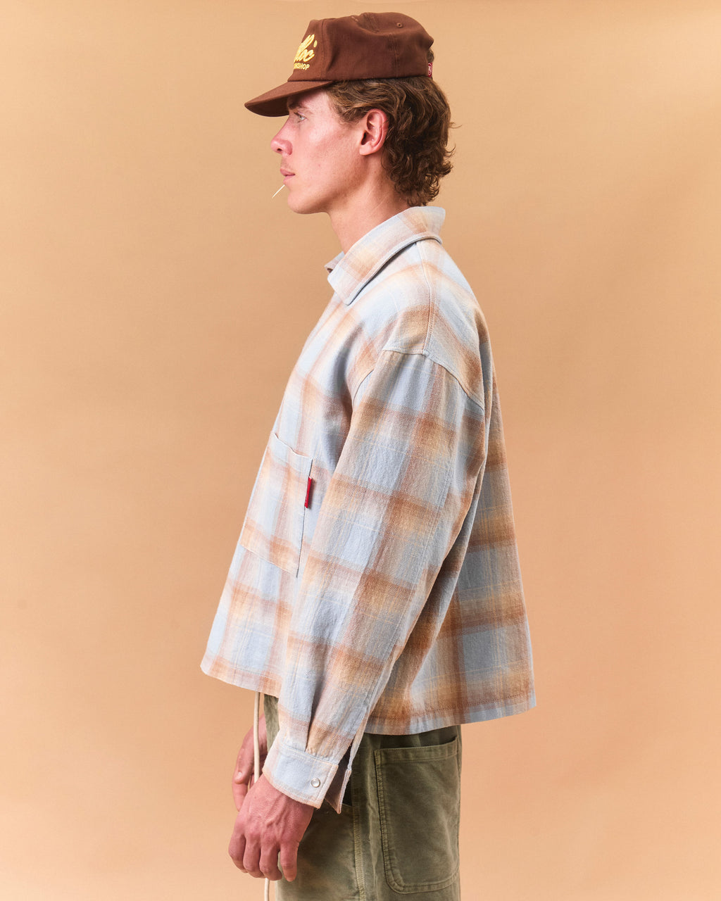JAPANESE PLAID PULLOVER SHIRT - SKY/TOBACCO OMBRÉ