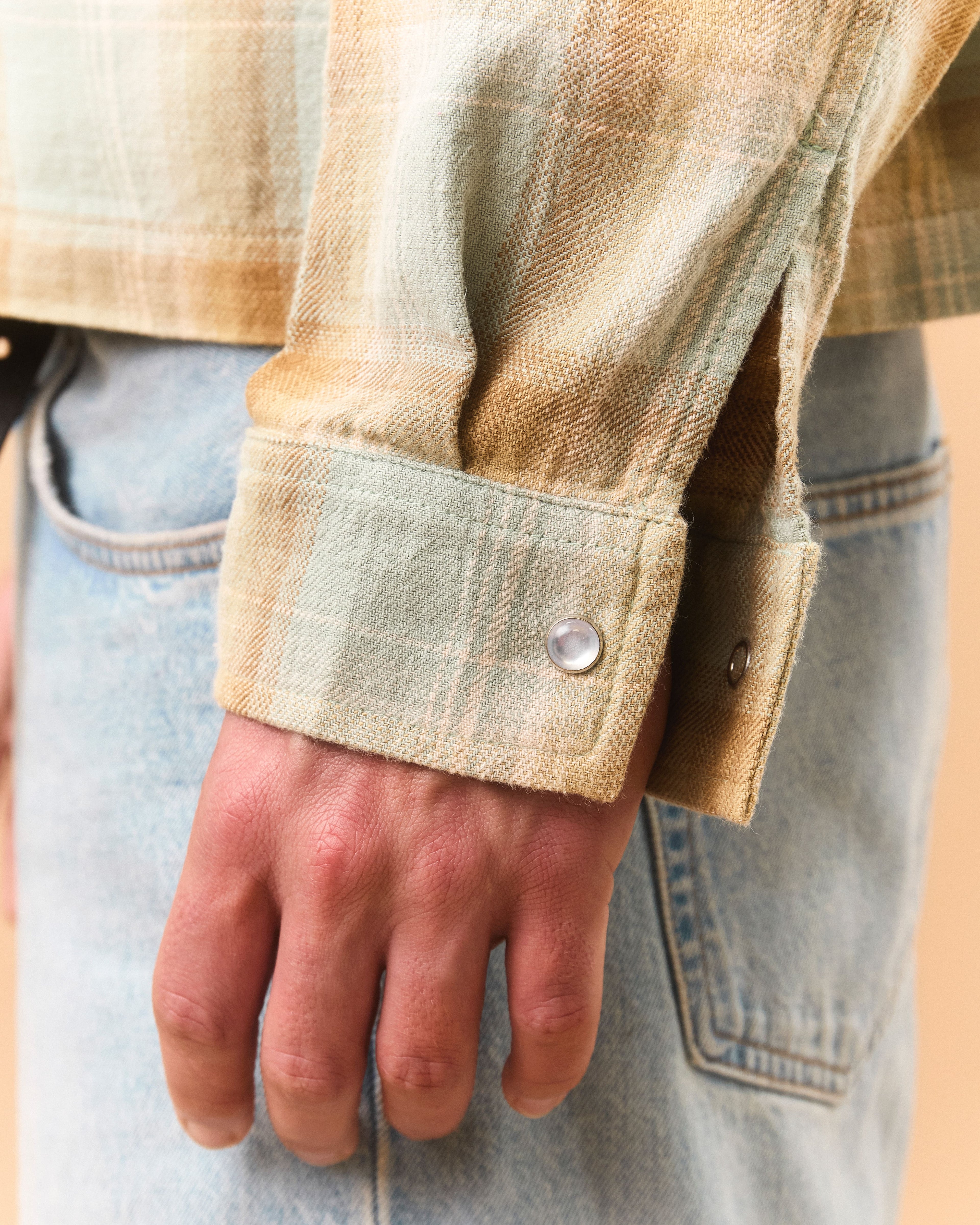 JAPANESE PLAID PULLOVER SHIRT - CACTUS/TOBACCO OMBRÉ