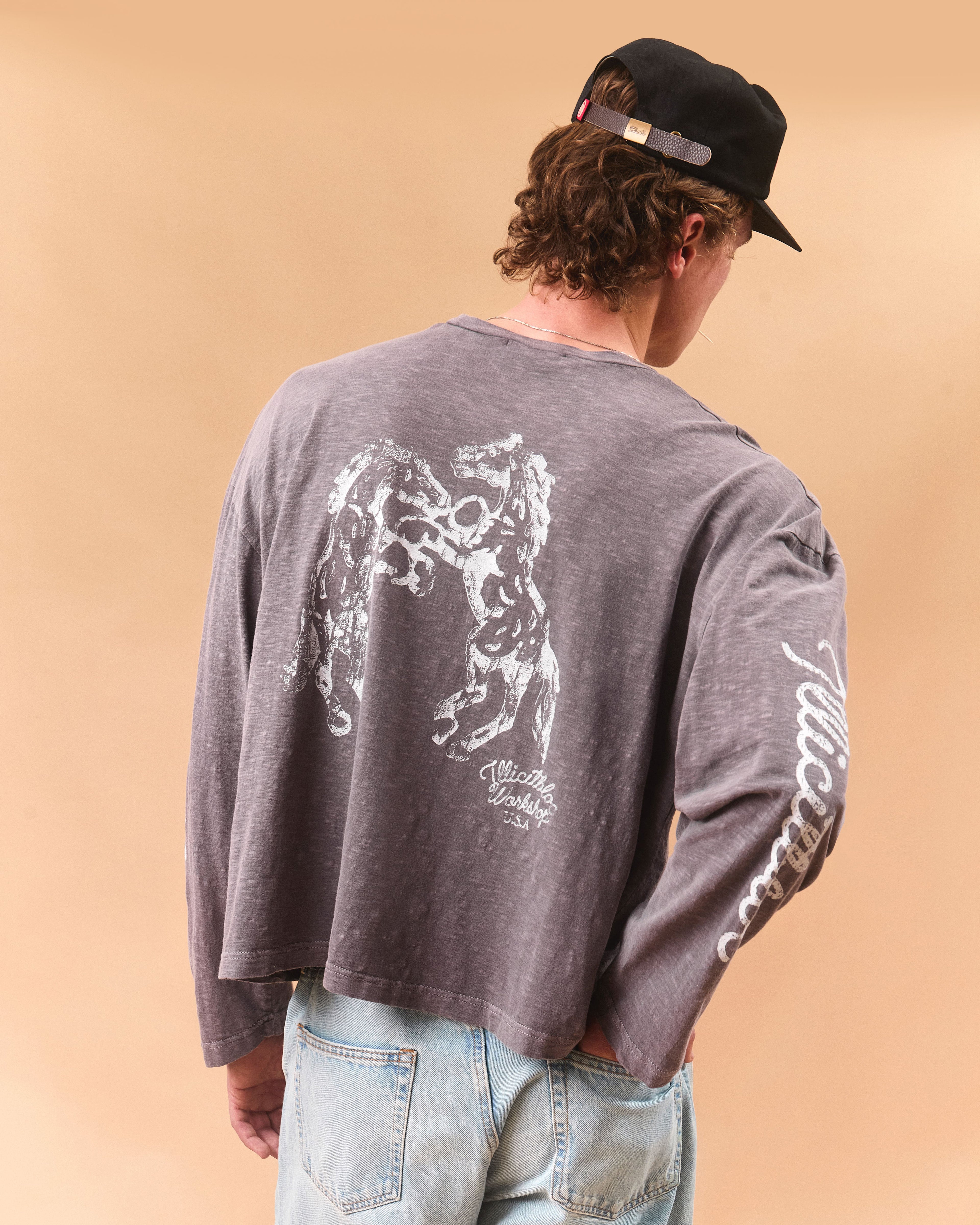 STALLIONS SLUB LONG SLEEVE T-SHIRT - SLATE