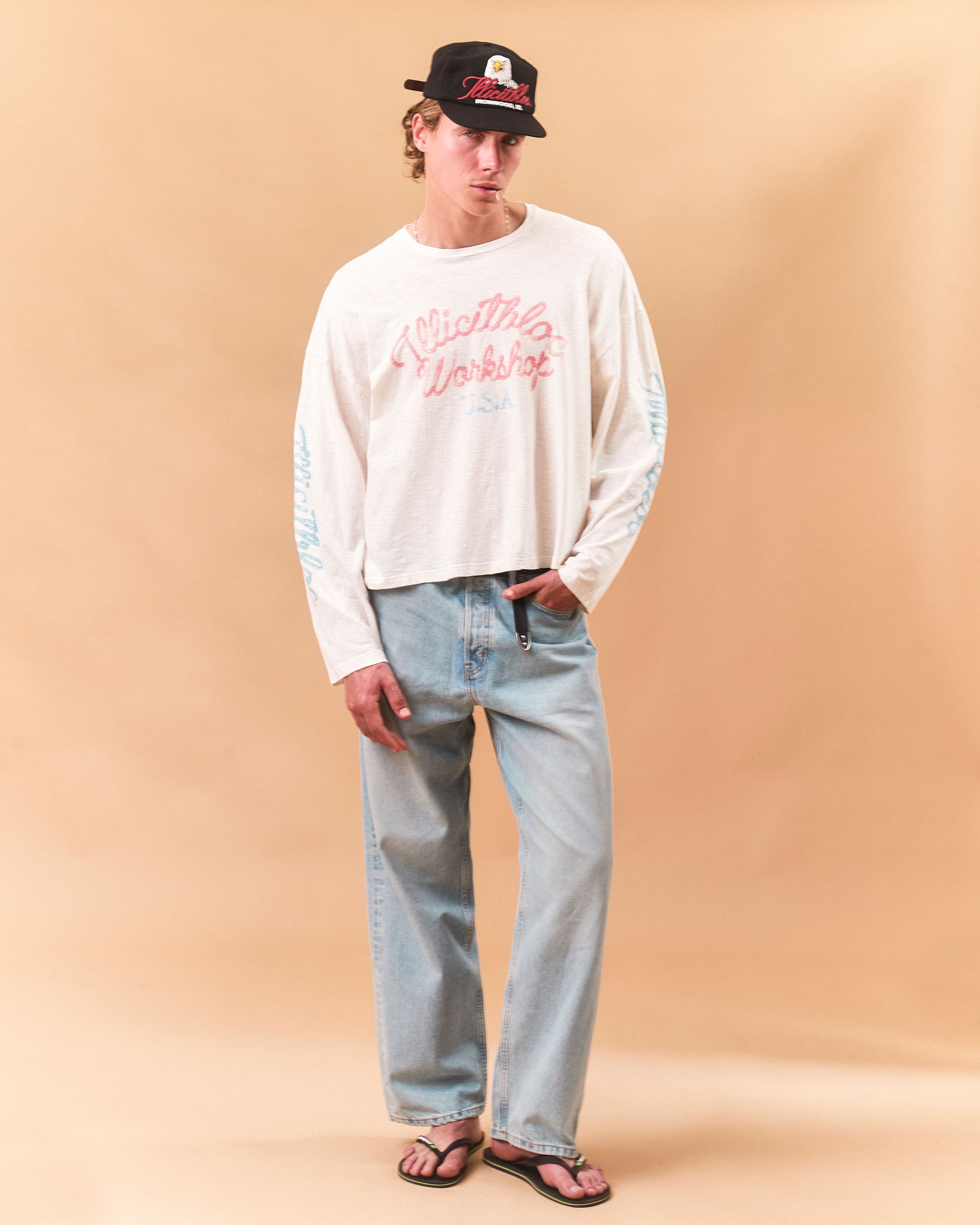 STALLIONS SLUB LONG SLEEVE T-SHIRT - VINTAGE WHITE