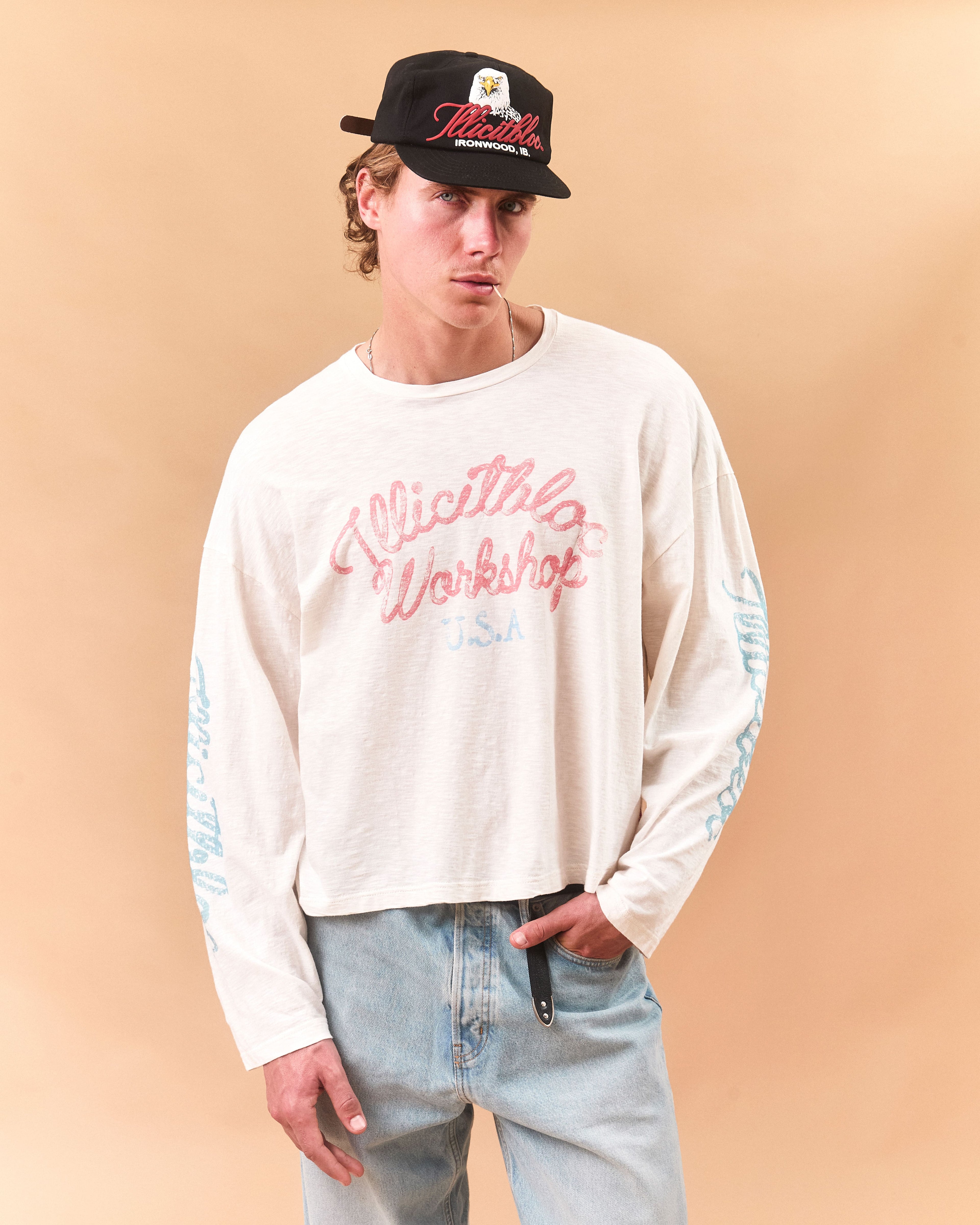 STALLIONS SLUB LONG SLEEVE T-SHIRT - VINTAGE WHITE