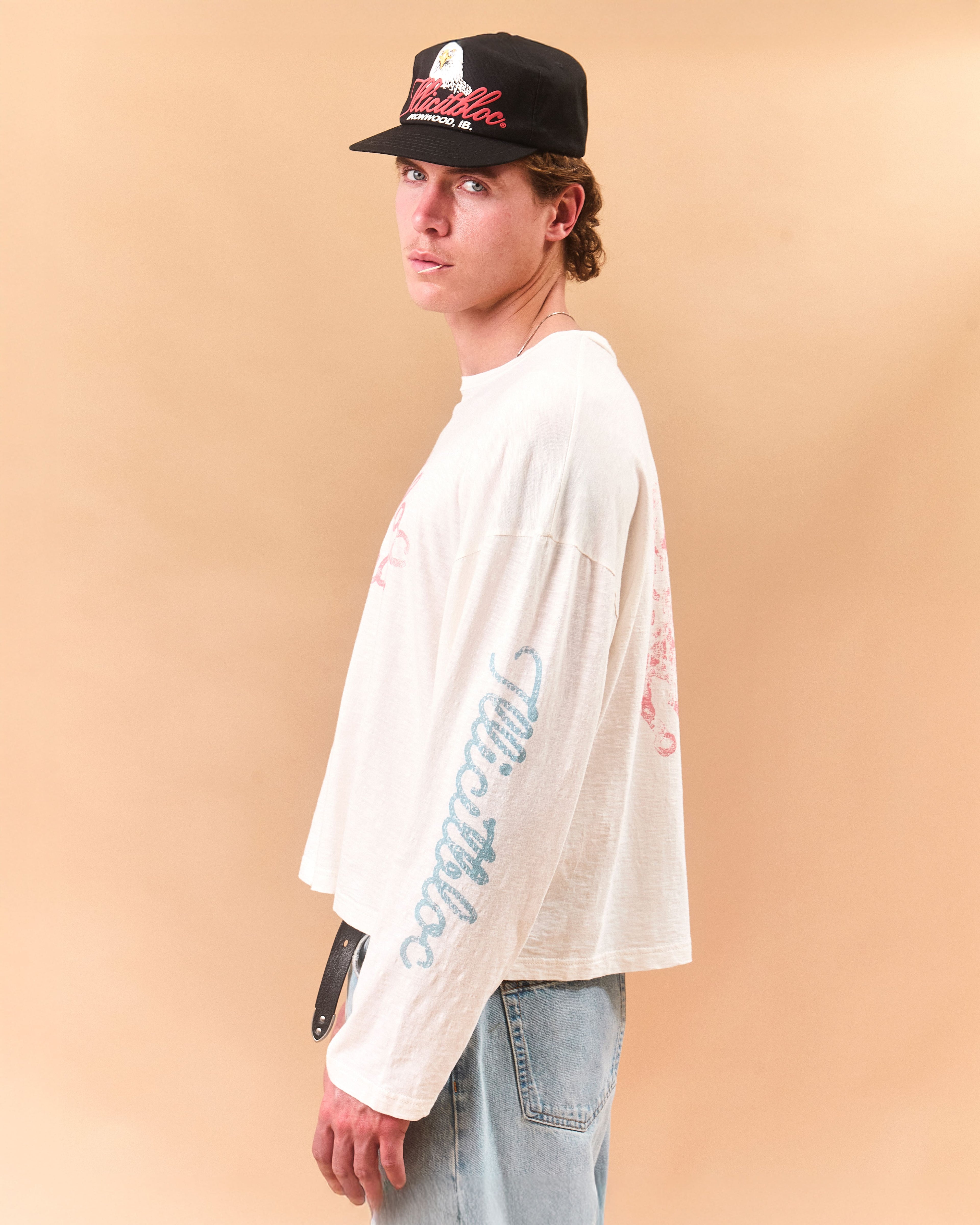 STALLIONS SLUB LONG SLEEVE T-SHIRT - VINTAGE WHITE
