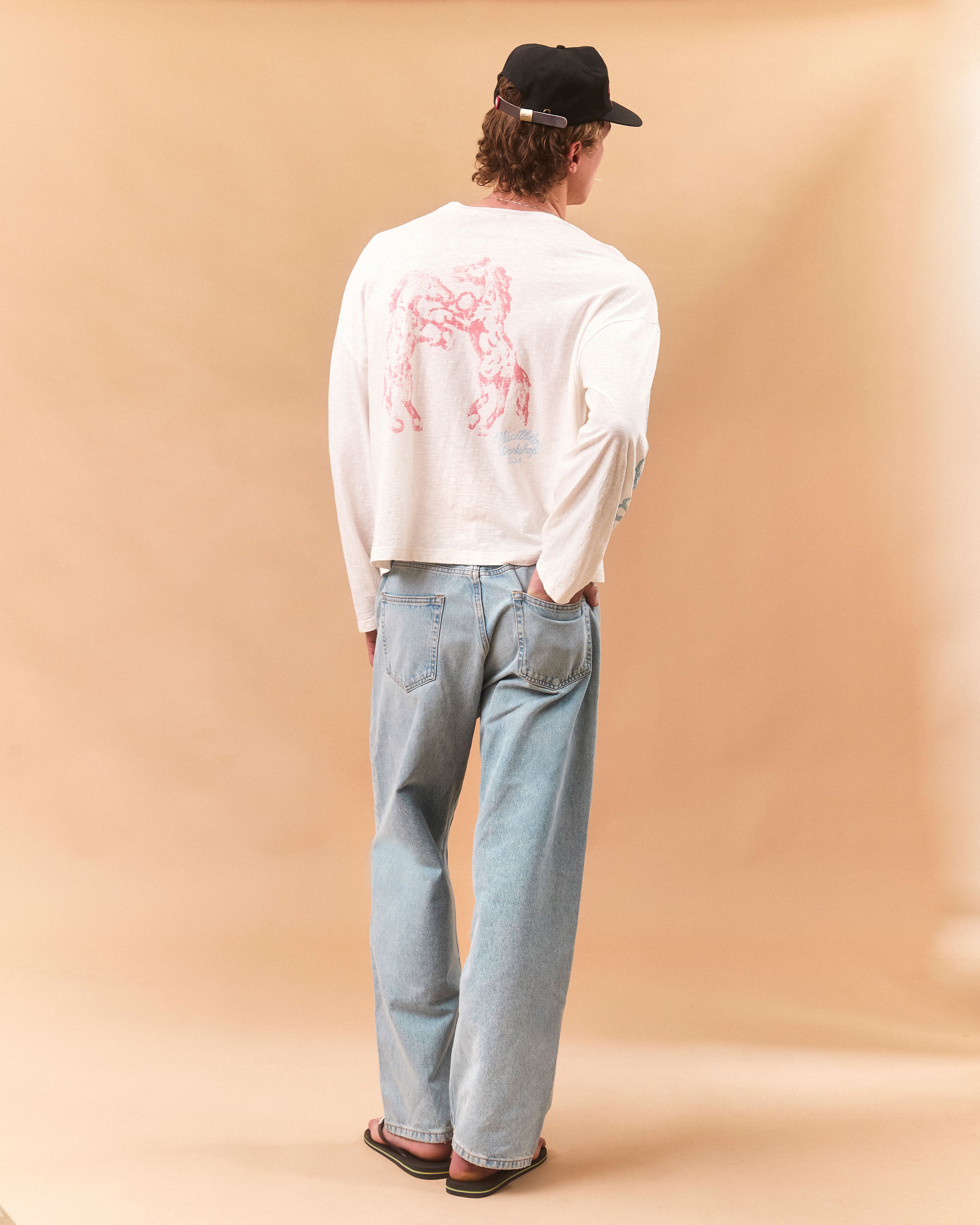 STALLIONS SLUB LONG SLEEVE T-SHIRT - VINTAGE WHITE