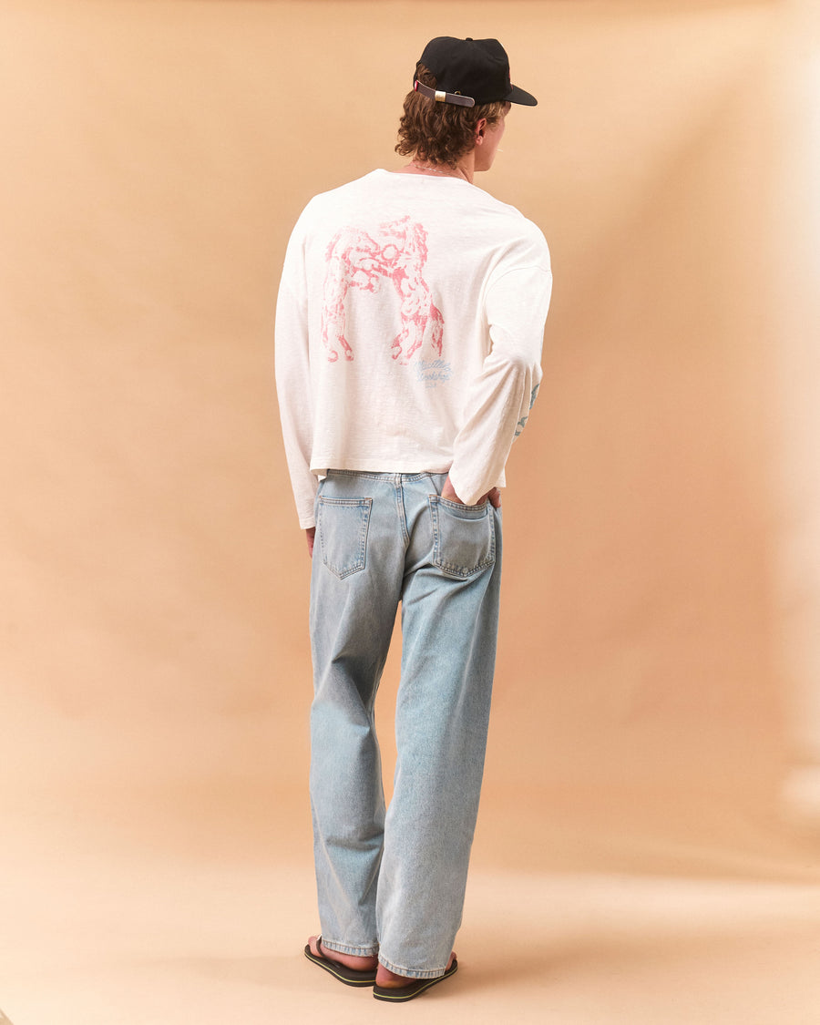 STALLIONS SLUB LONG SLEEVE T-SHIRT - VINTAGE WHITE