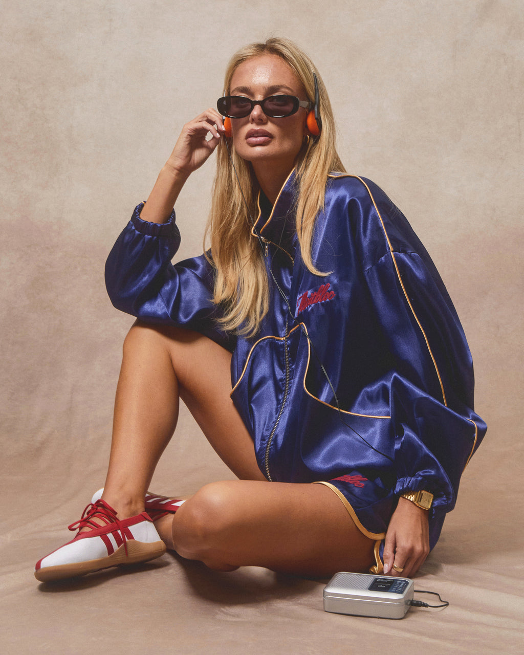 Satin Track Jacket - Navy