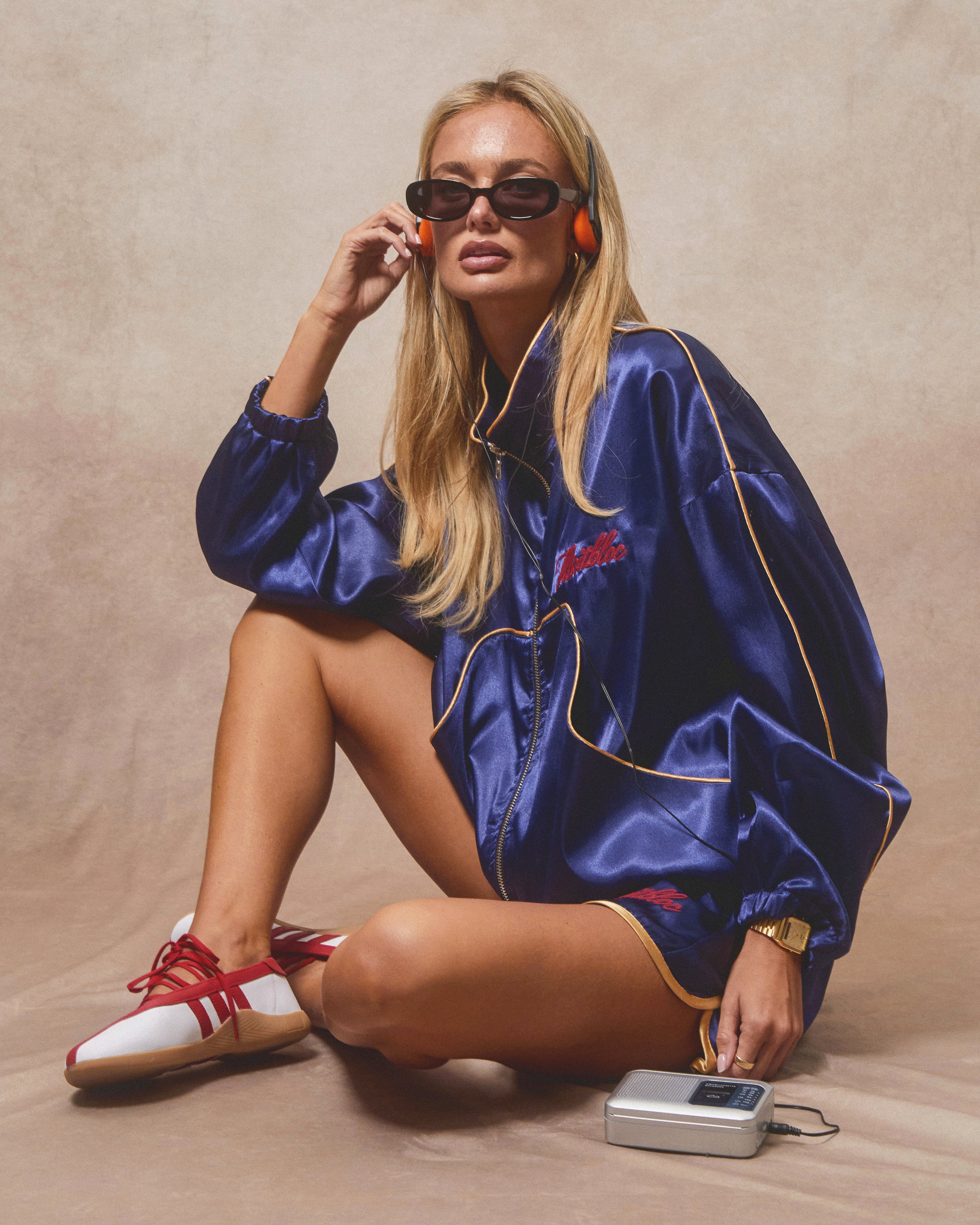Satin Track Jacket - Navy