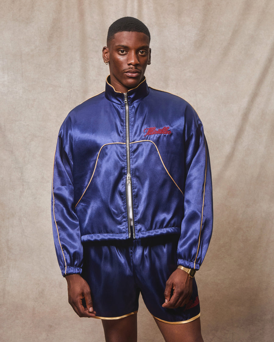 SATIN TRACK JACKET - NAVY