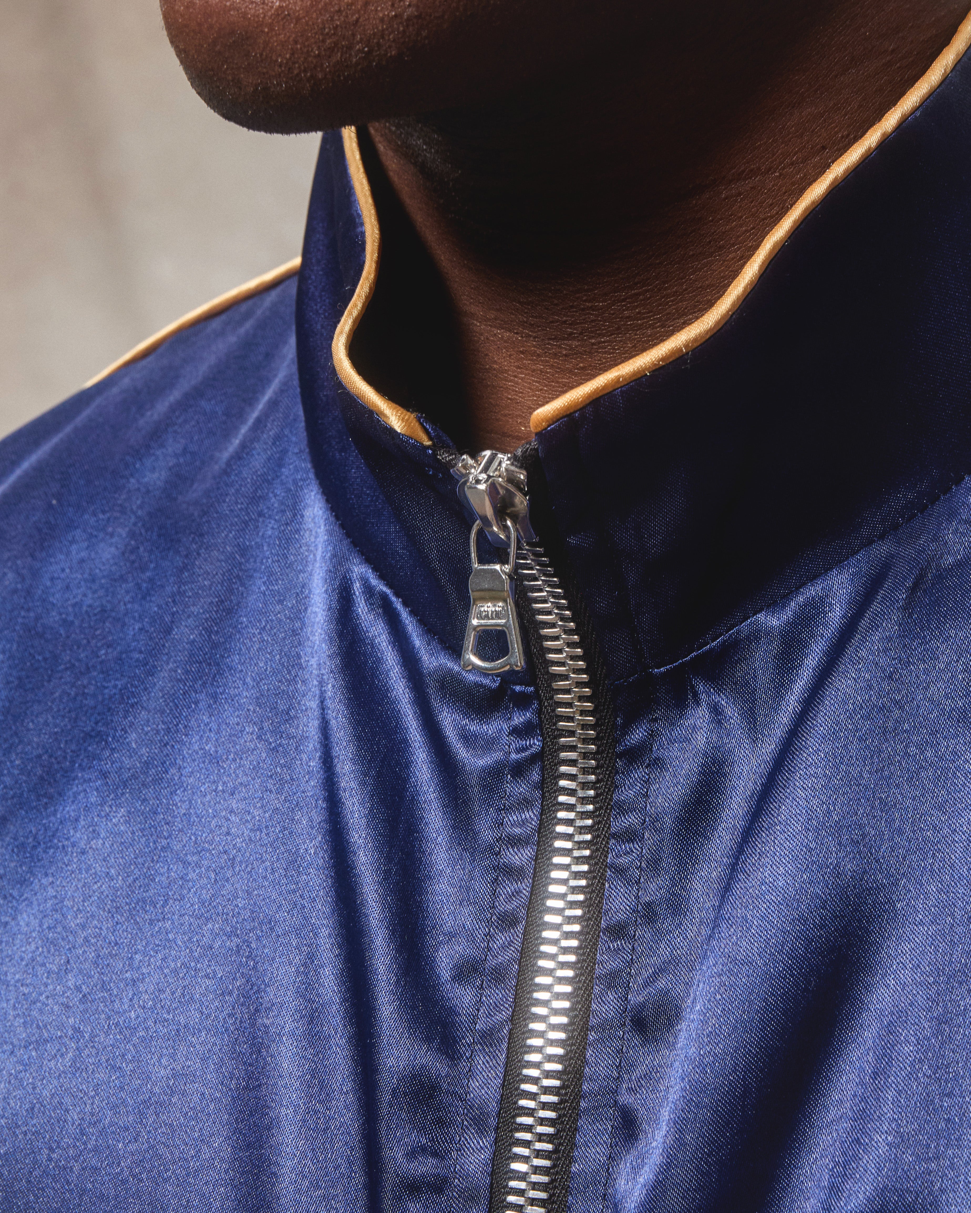 Satin Track Jacket - Navy