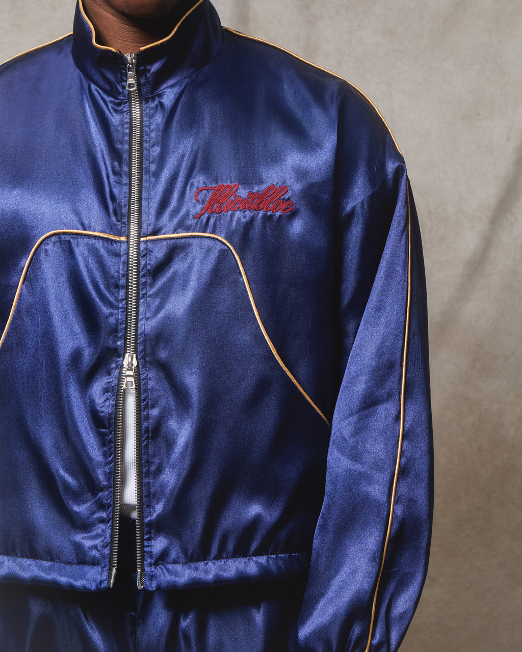 Satin Track Jacket - Navy