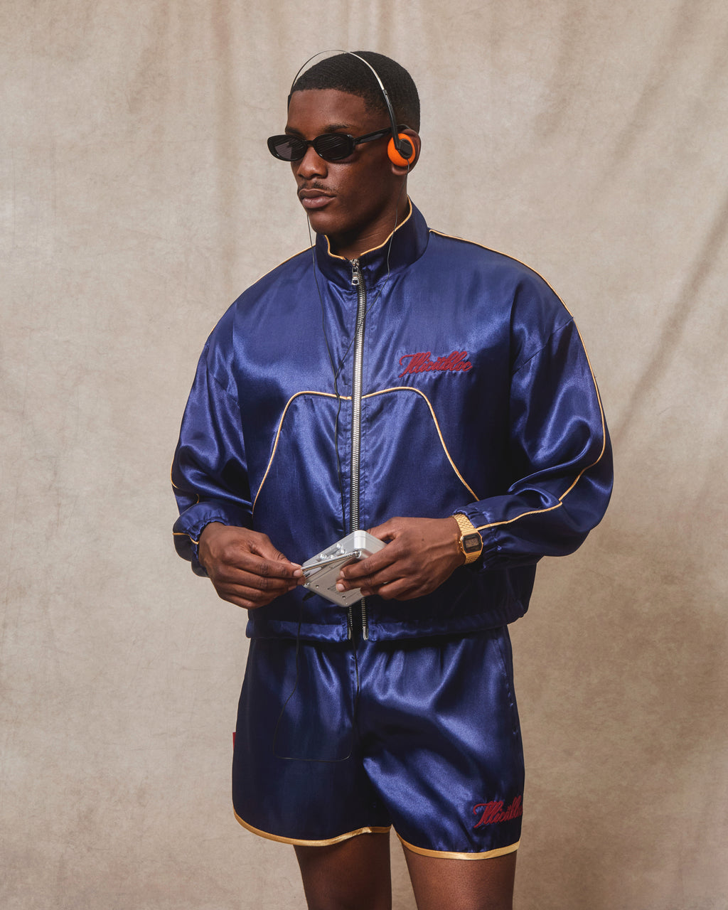 Satin Track Jacket - Navy