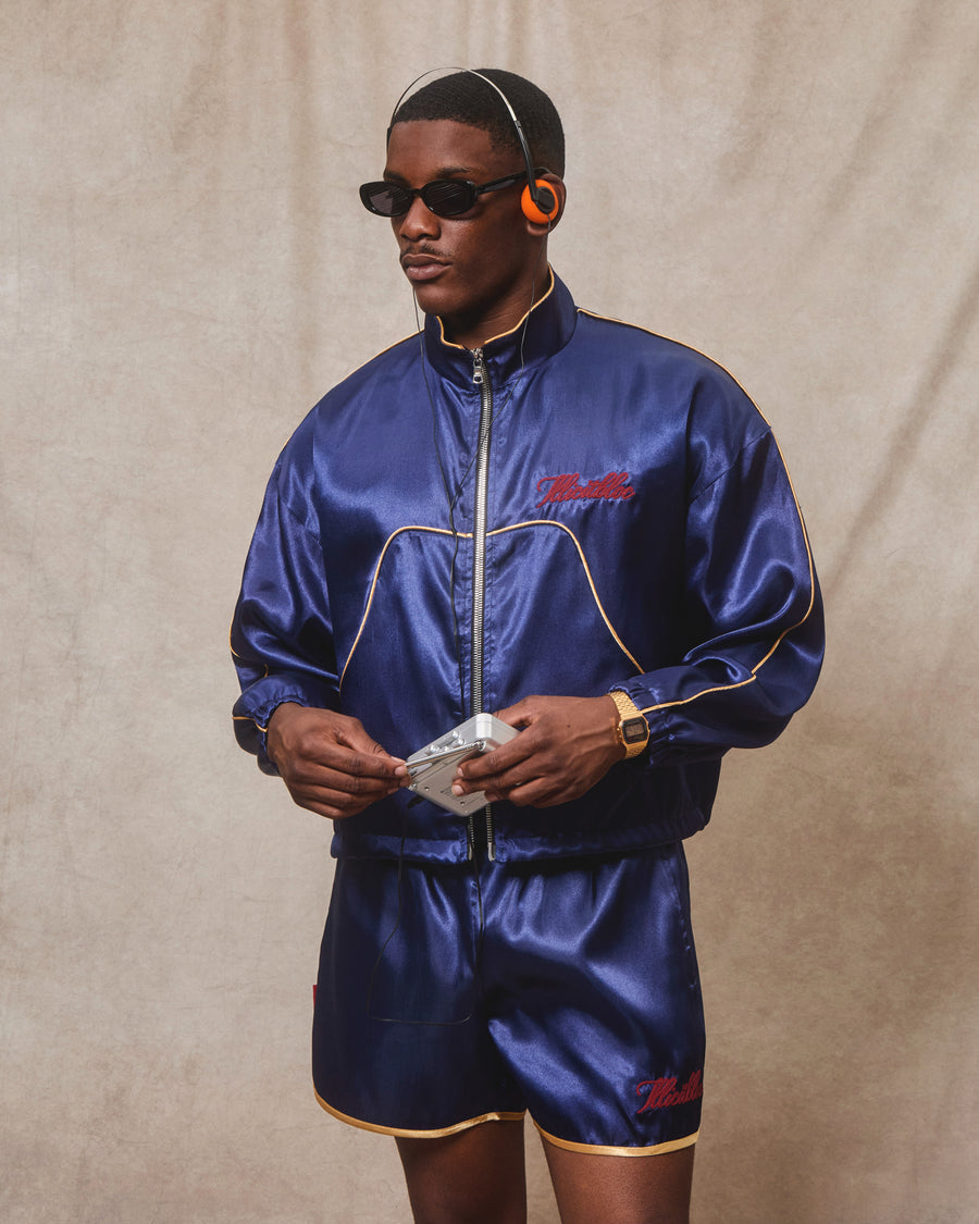 SATIN TRACK JACKET - NAVY