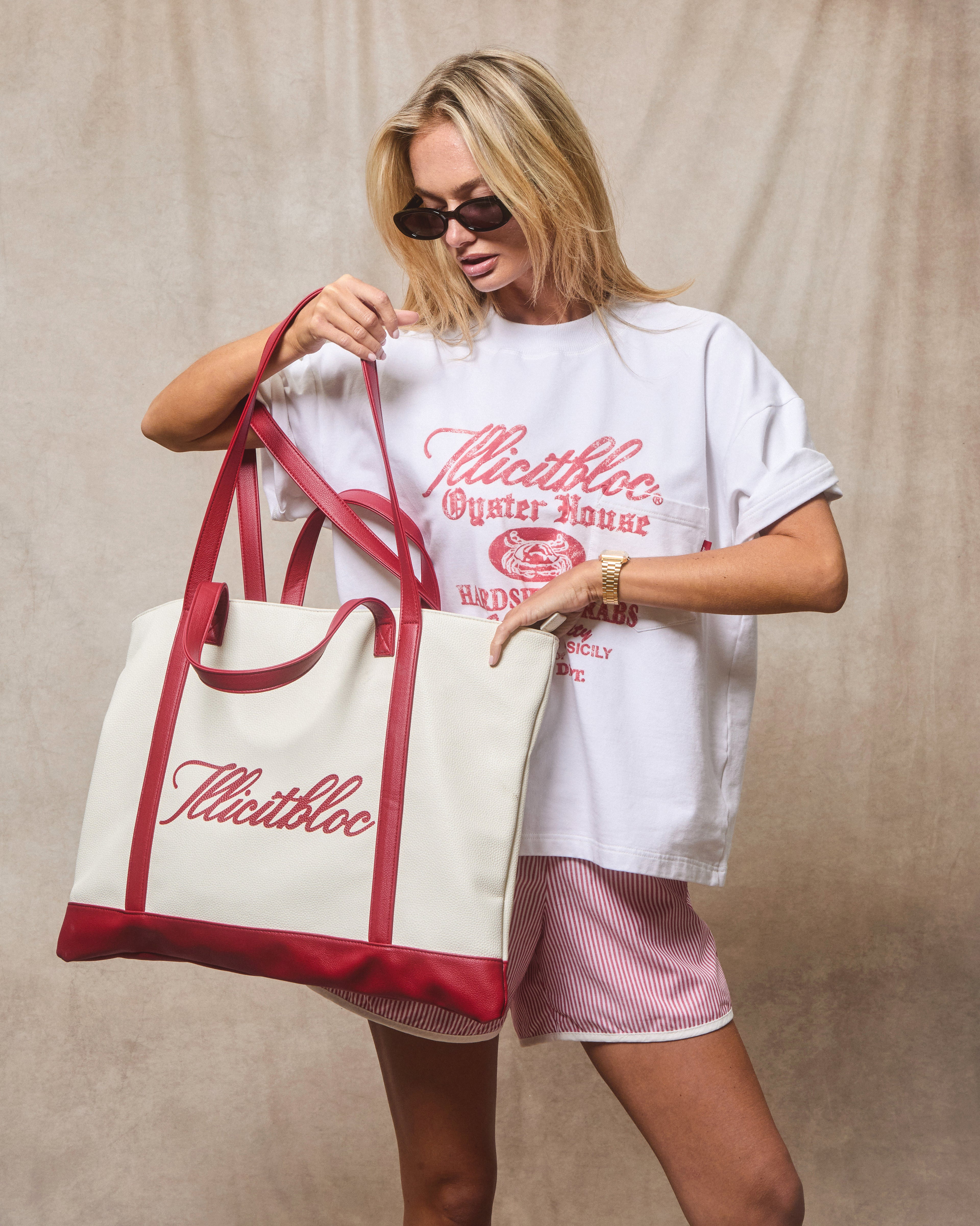 Bowling Tote Bag - Red/Cream