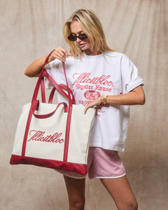 BOWLING TOTE BAG - RED/CREAM
