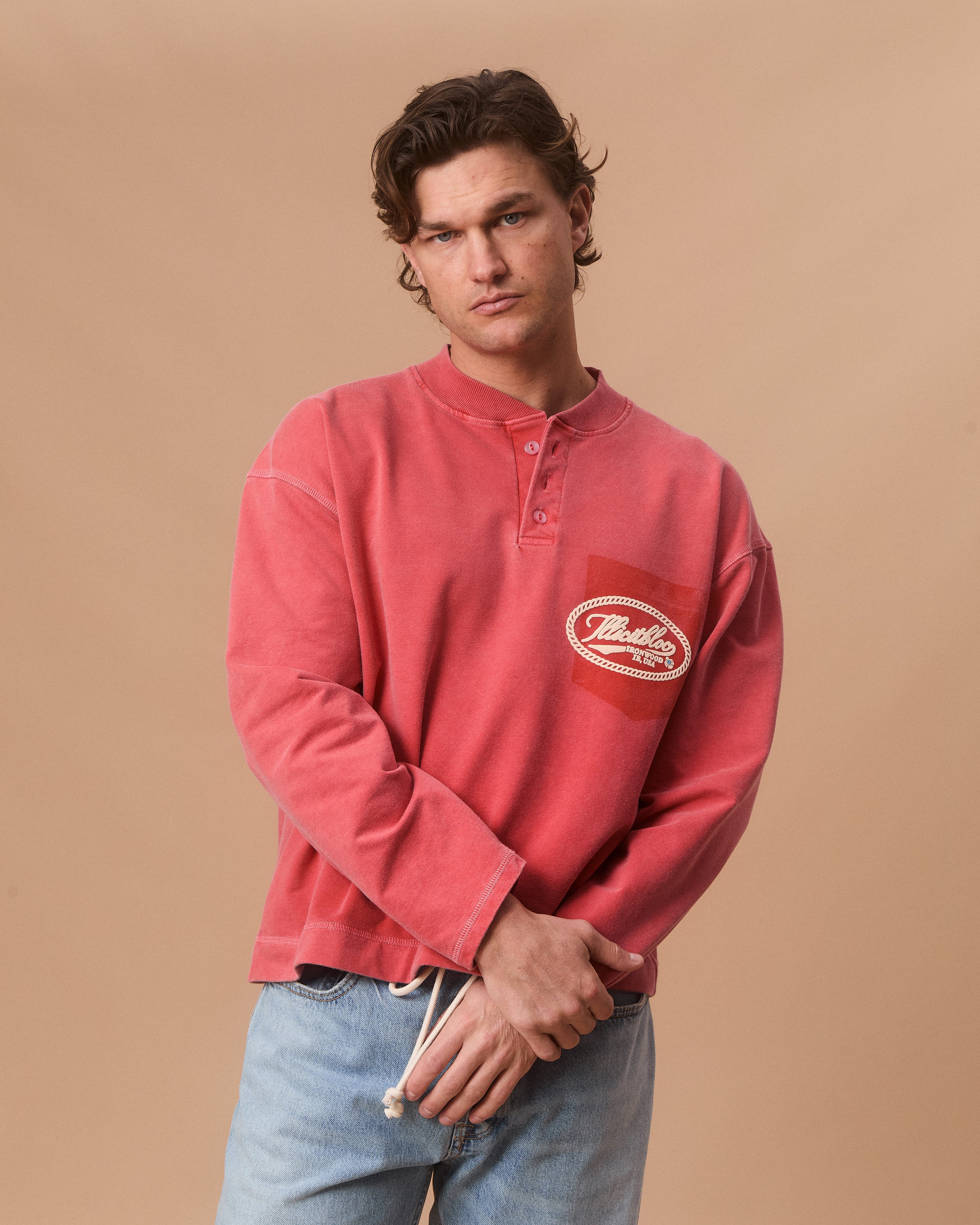 CONCHO CLOUDWEAVE™ HENLEY LONG SLEEVE - CANDY RED