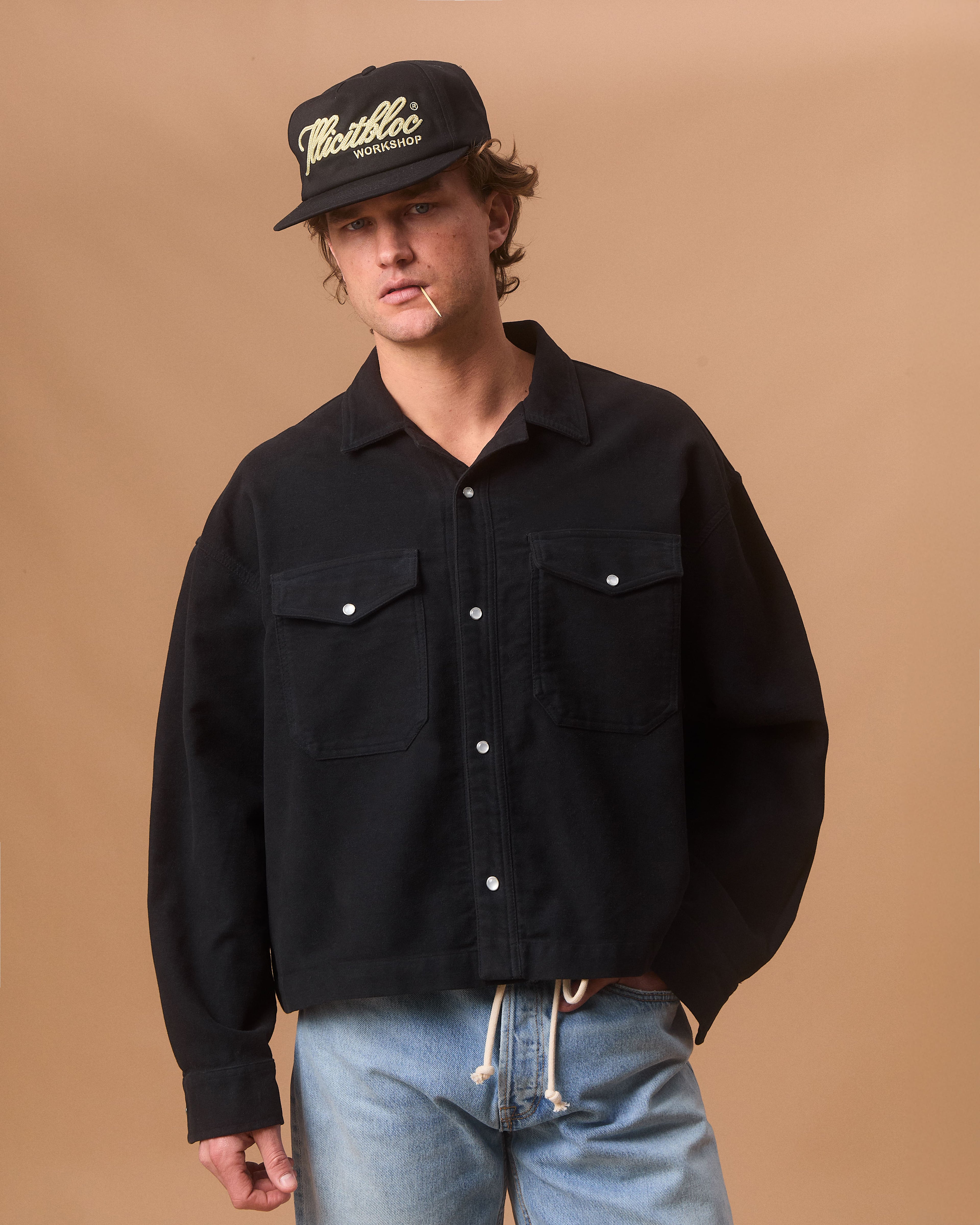 MOLESKIN RANCH STUD SHIRT - BLACK