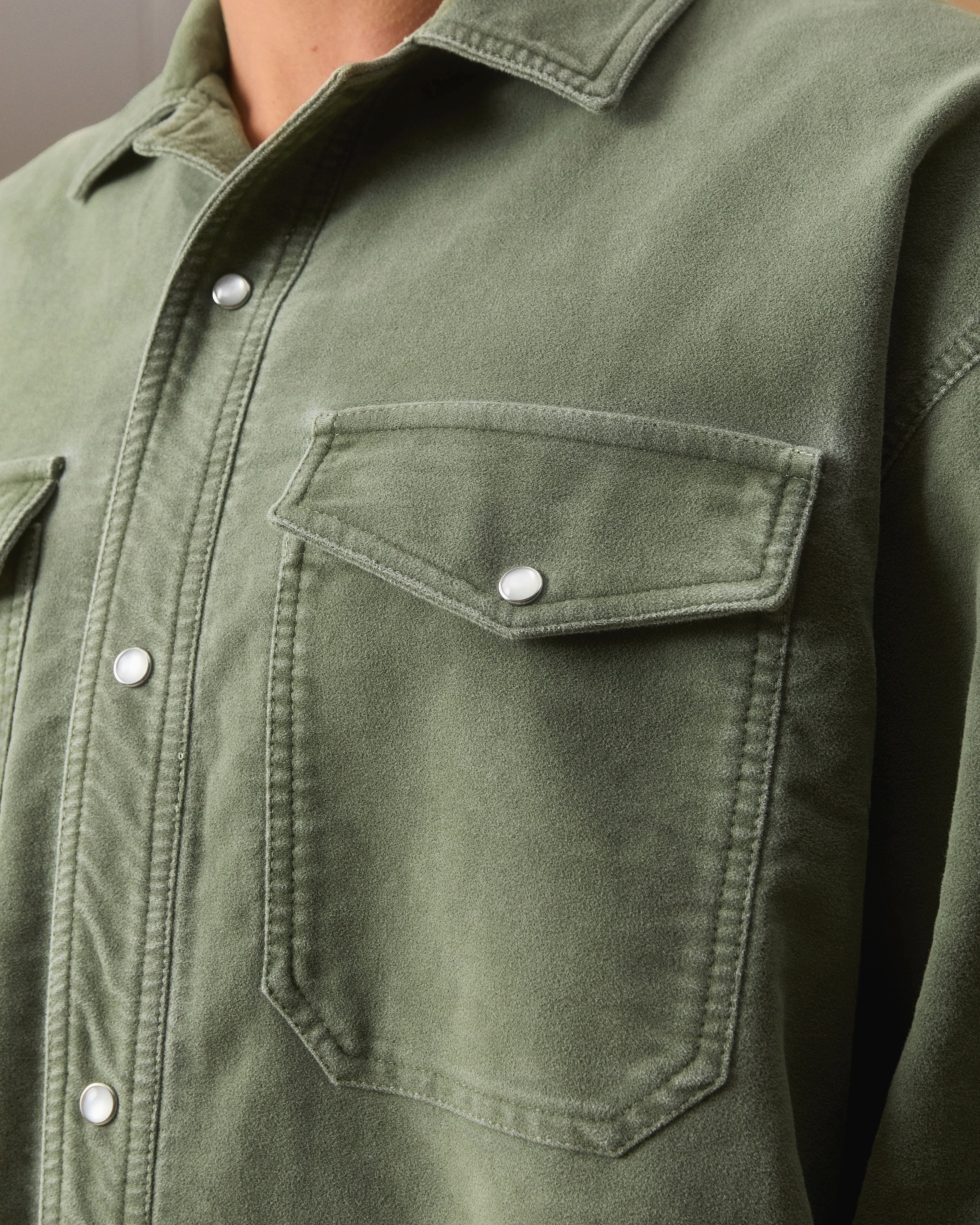 MOLESKIN RANCH STUD SHIRT - MOSS GRAY