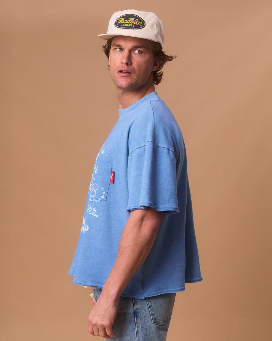 CAMP FEATHERKNIT™ RAW HEM T-SHIRT - POWDER BLUE