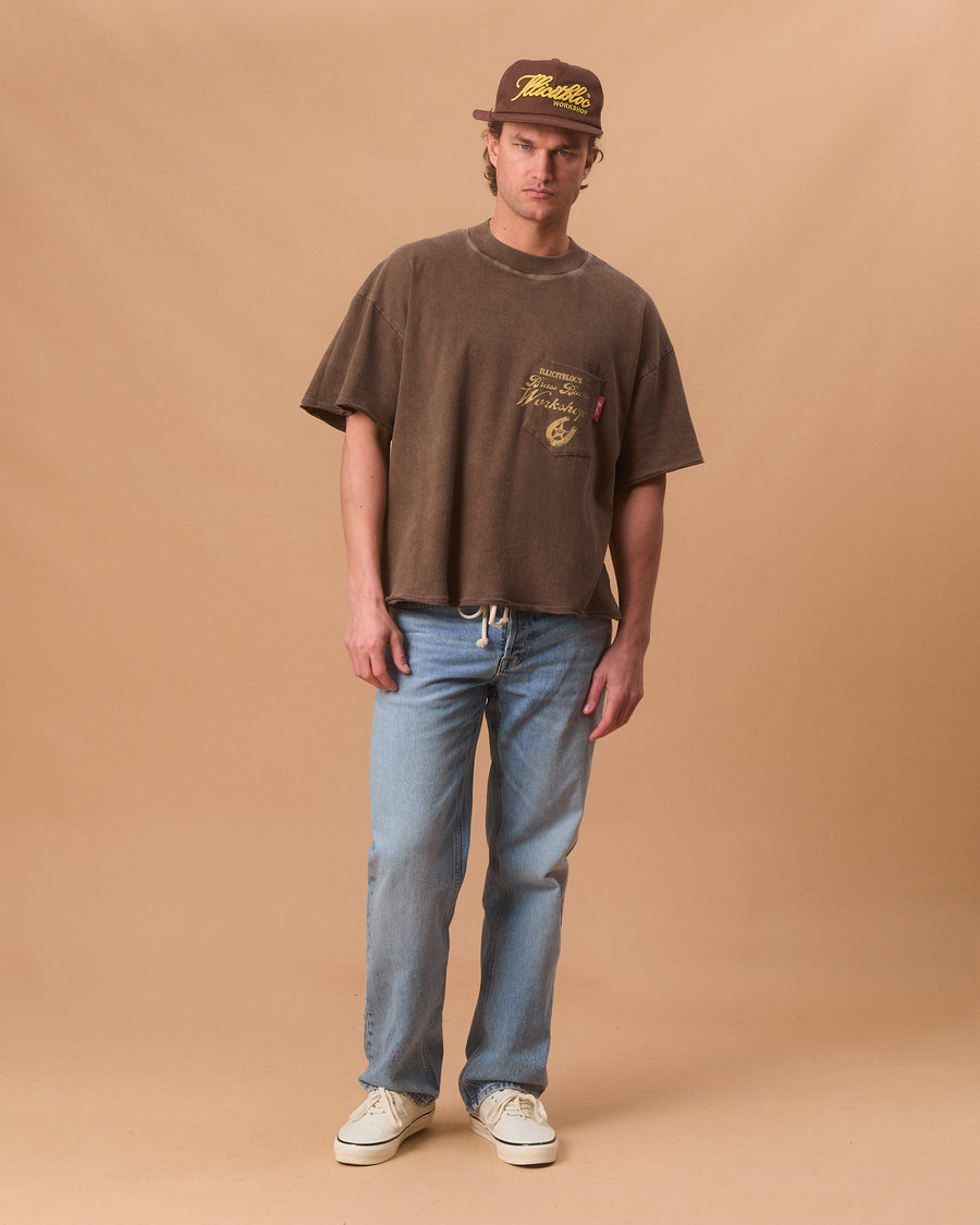 WORKSHOP FEATHERKNIT™ RAW HEM T-SHIRT - WASHED BROWN