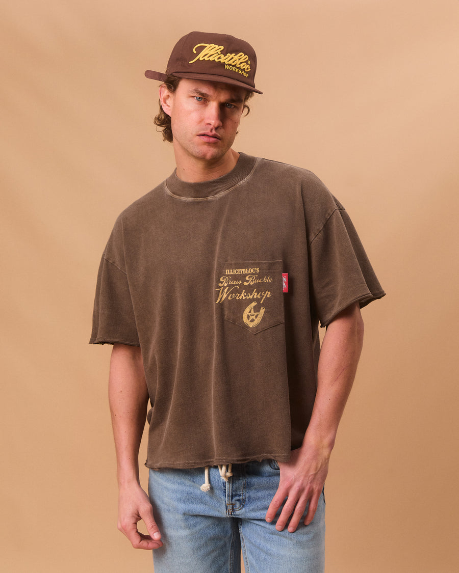 WORKSHOP FEATHERKNIT™ RAW HEM T-SHIRT - WASHED BROWN