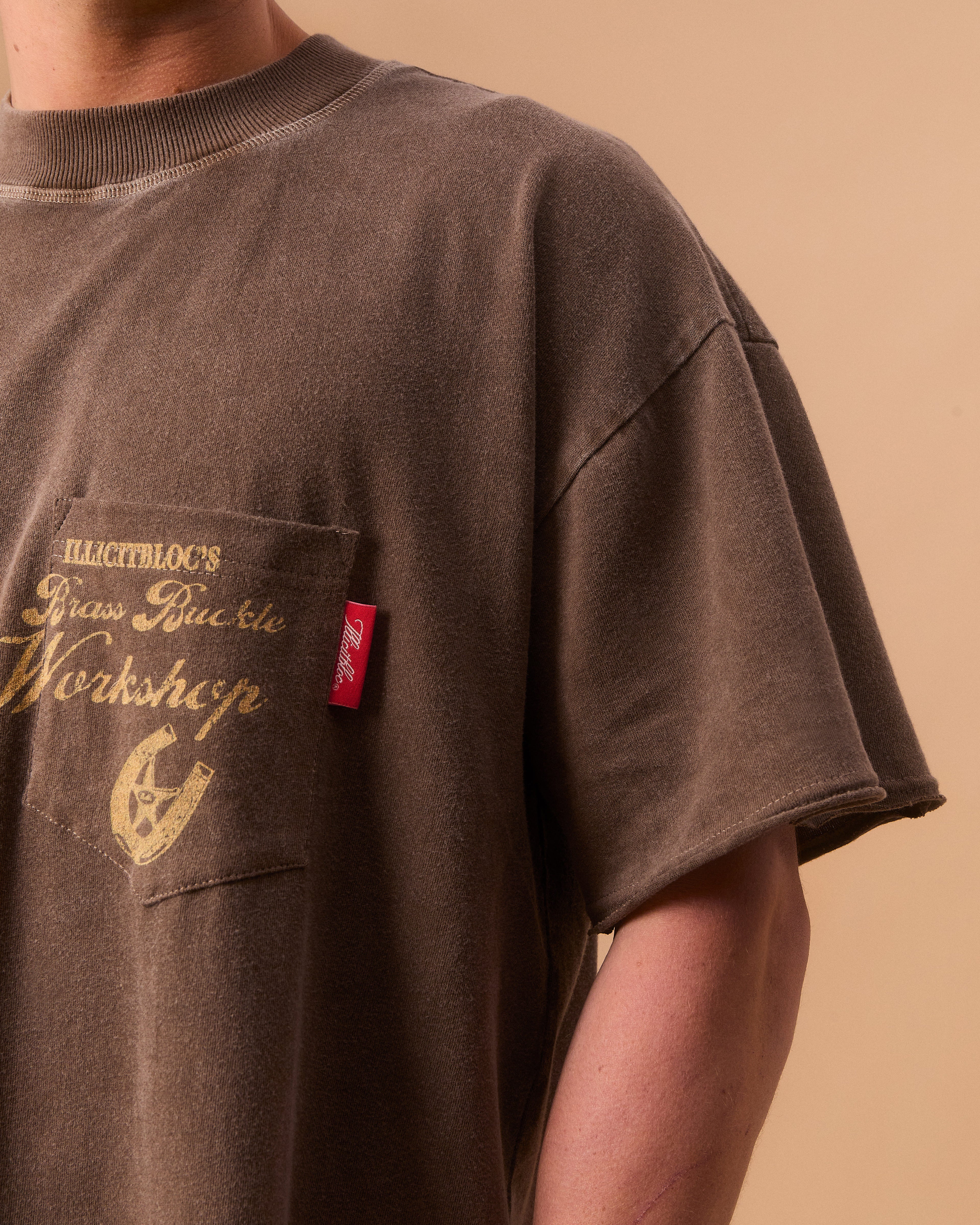 WORKSHOP FEATHERKNIT™ RAW HEM T-SHIRT - WASHED BROWN