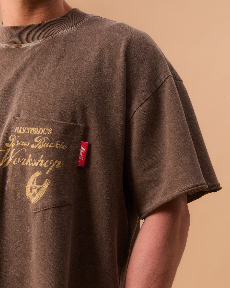 WORKSHOP FEATHERKNIT™ RAW HEM T-SHIRT - WASHED BROWN