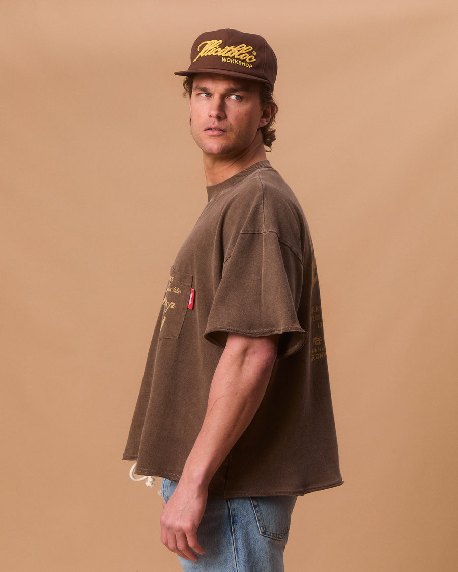 WORKSHOP FEATHERKNIT™ RAW HEM T-SHIRT - WASHED BROWN