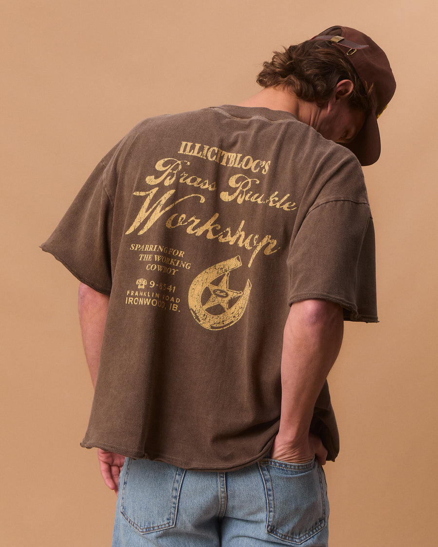 WORKSHOP FEATHERKNIT™ RAW HEM T-SHIRT - WASHED BROWN