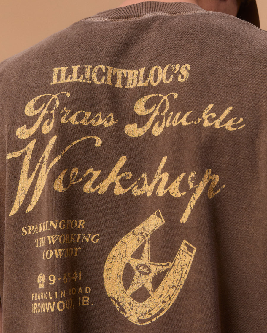 WORKSHOP FEATHERKNIT™ RAW HEM T-SHIRT - WASHED BROWN