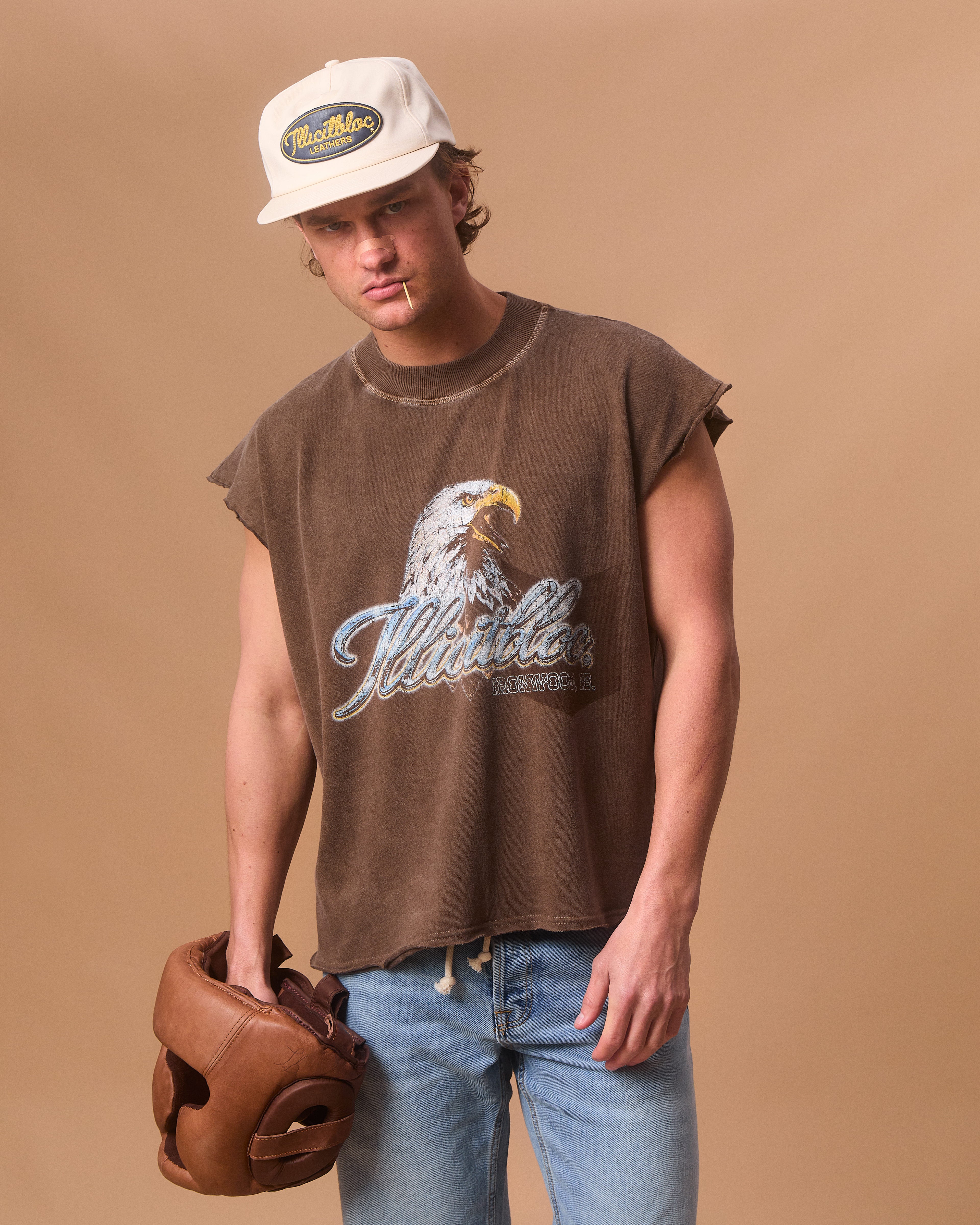 CHROME FEATHERKNIT™ RAW HEM TANK - WASHED BROWN