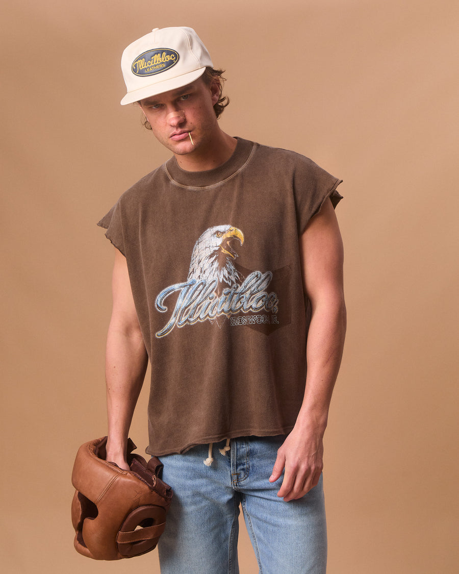 CHROME FEATHERKNIT™ RAW HEM TANK - WASHED BROWN