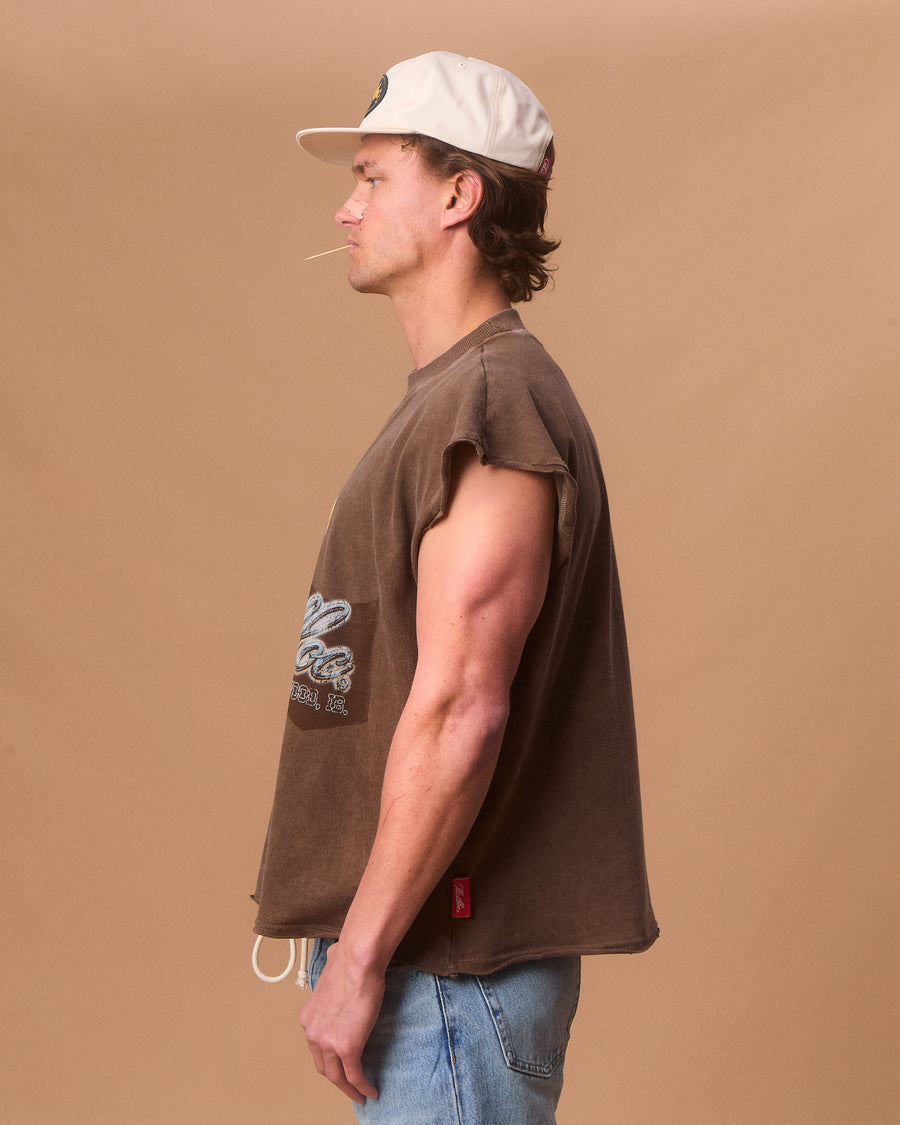 CHROME FEATHERKNIT™ RAW HEM TANK - WASHED BROWN