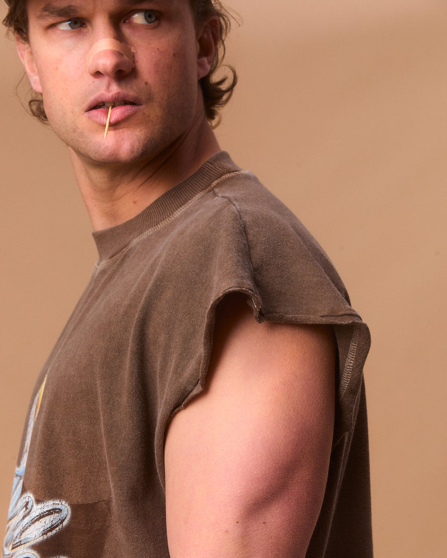 CHROME FEATHERKNIT™ RAW HEM TANK - WASHED BROWN