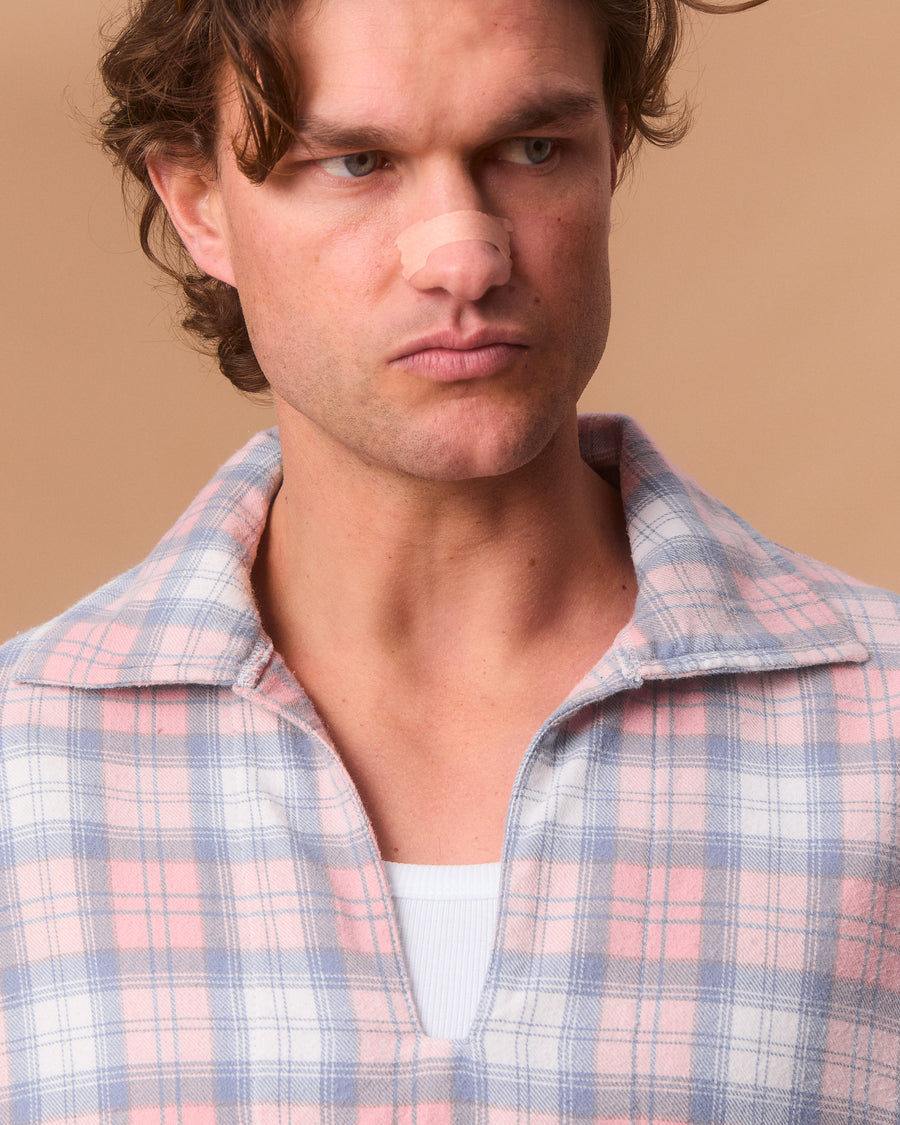 PLAID PULLOVER SHIRT - DUSTY RED